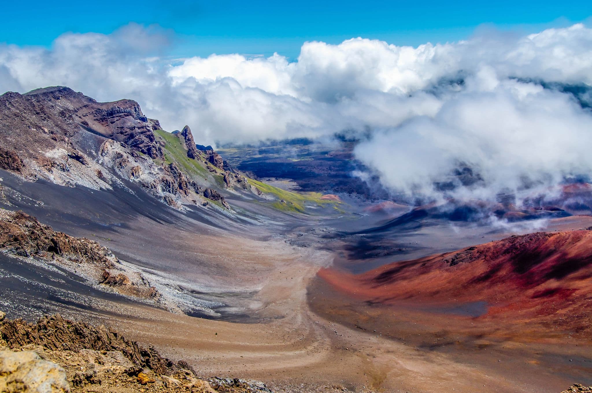 The beautiful colors seen in the massive volcanic crater at Haleakala National Park on the island of Maui, Hawaii.