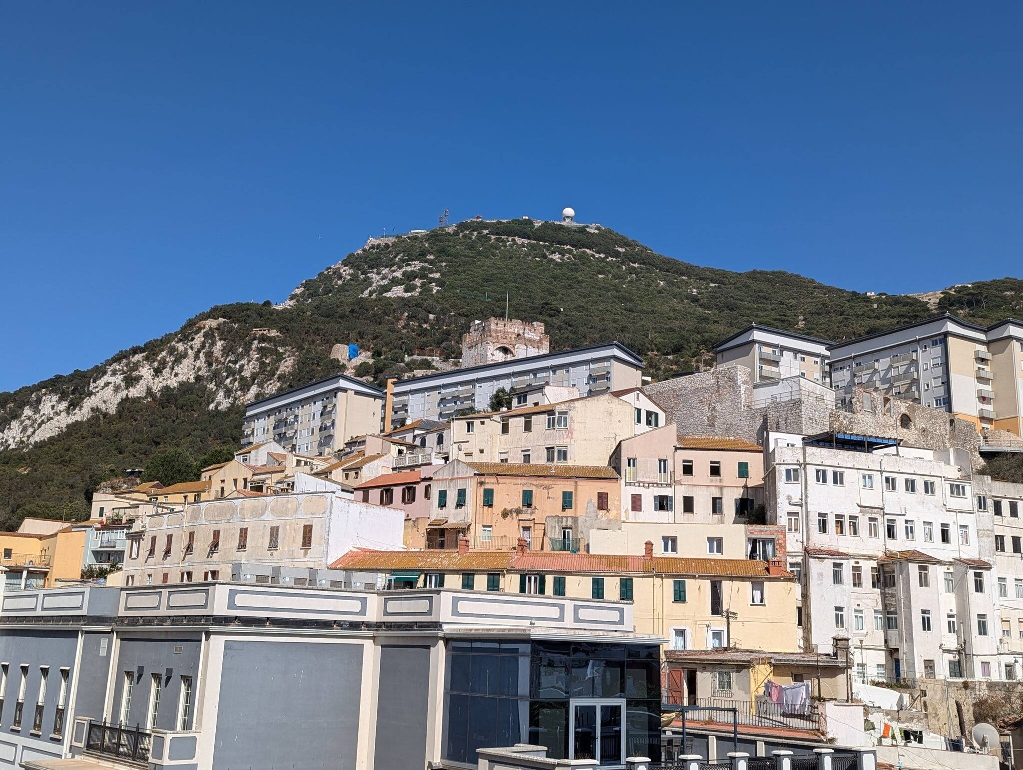Looking up at the Rock of Gibraltar from the Line Wall Road