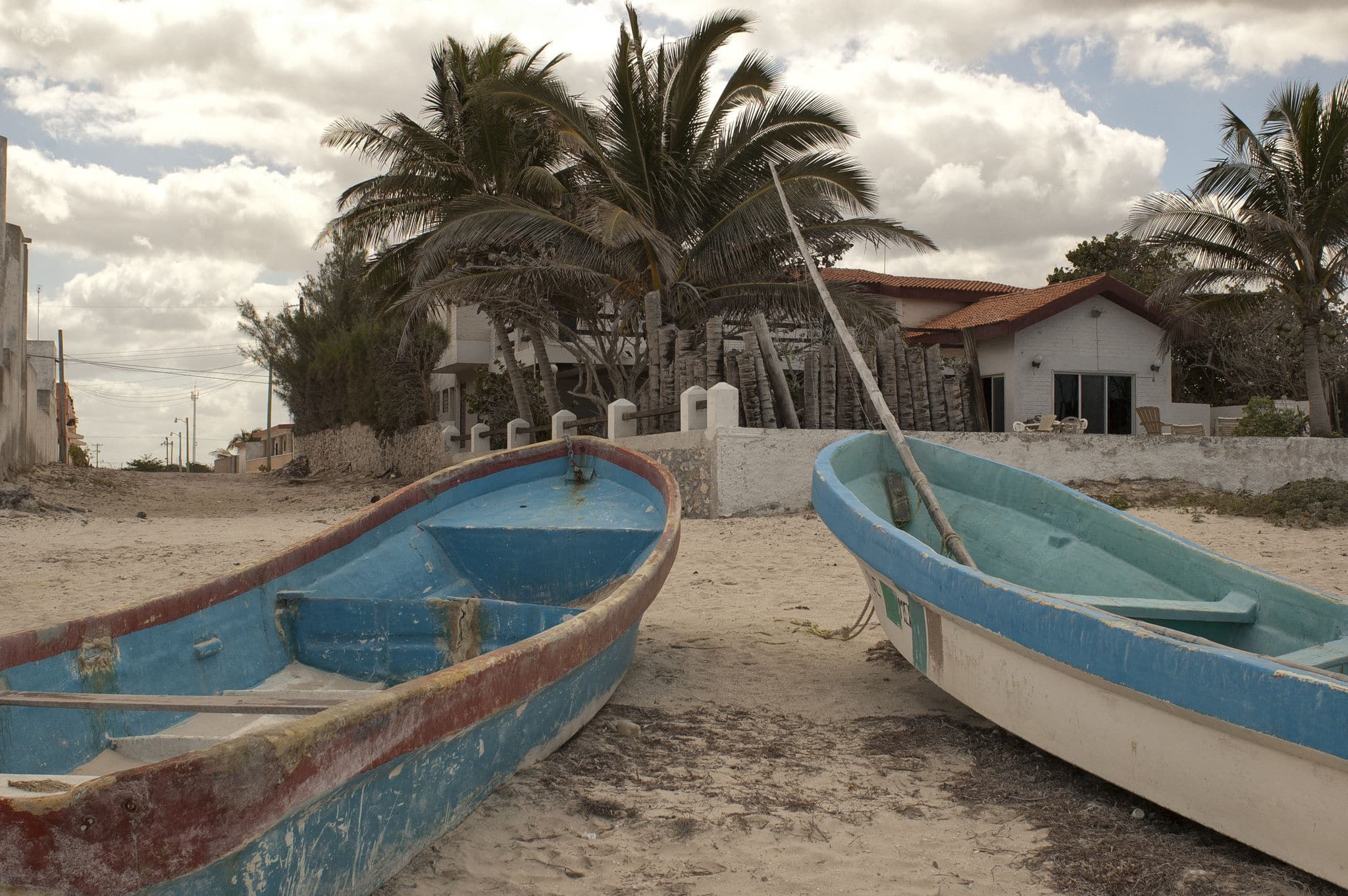 Boats on Progreso beach, Caribbean Sea, Yucatan Mexico