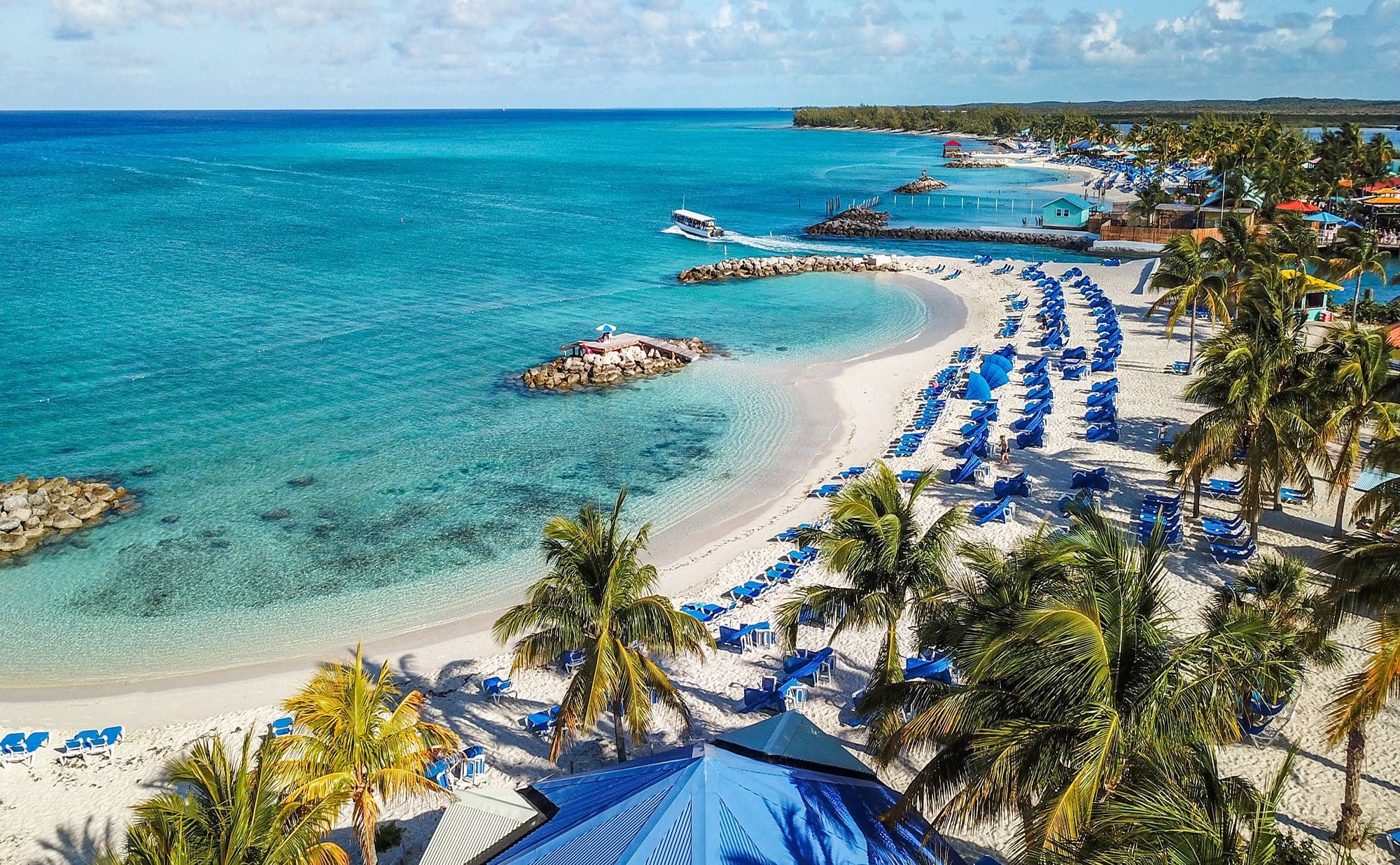 Beautiful drone shoot of idyllic tropical beach of Princess Cays Island in Bahamas