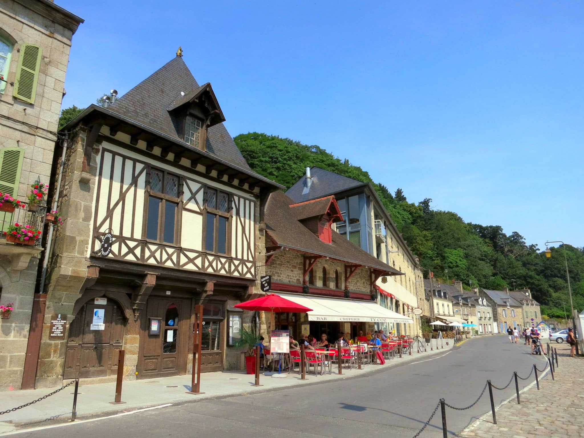 Street of old medieval breton city Dinan, Brittany, France