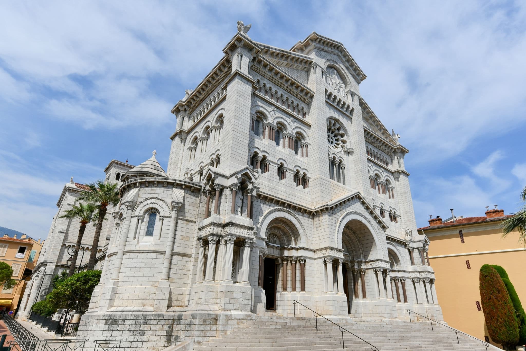 View of Saint Nicholas Cathedral in Monaco Ville, Monte Carlo. It is famous for the tombs of Princess Grace and Prince Rainier.