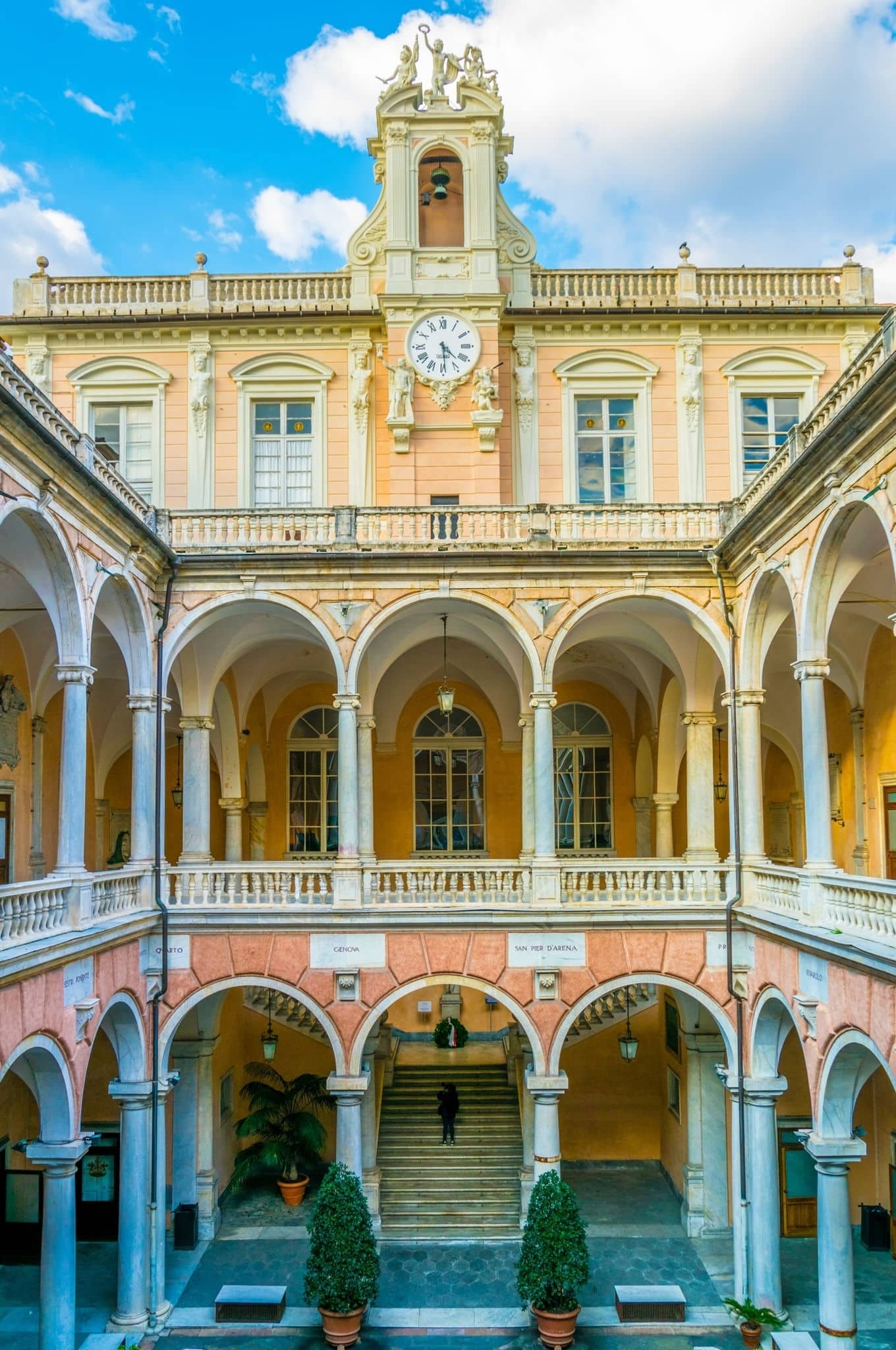 Courtyard of one of the palaces of strada nuova - doria tursi palace in Genoa, Italy