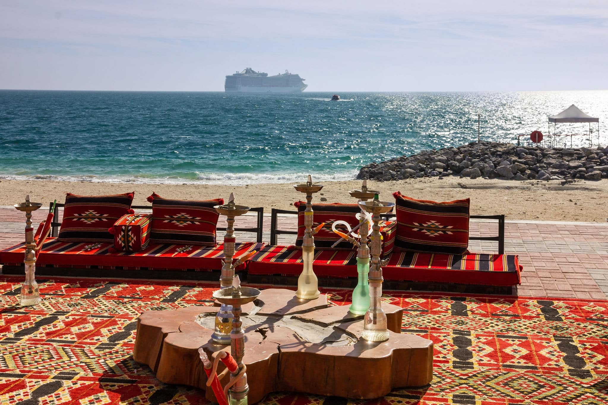 Hookah cafe on the beach, Abu Dhabi Emirate, Sir Bani Yas island, UAE 