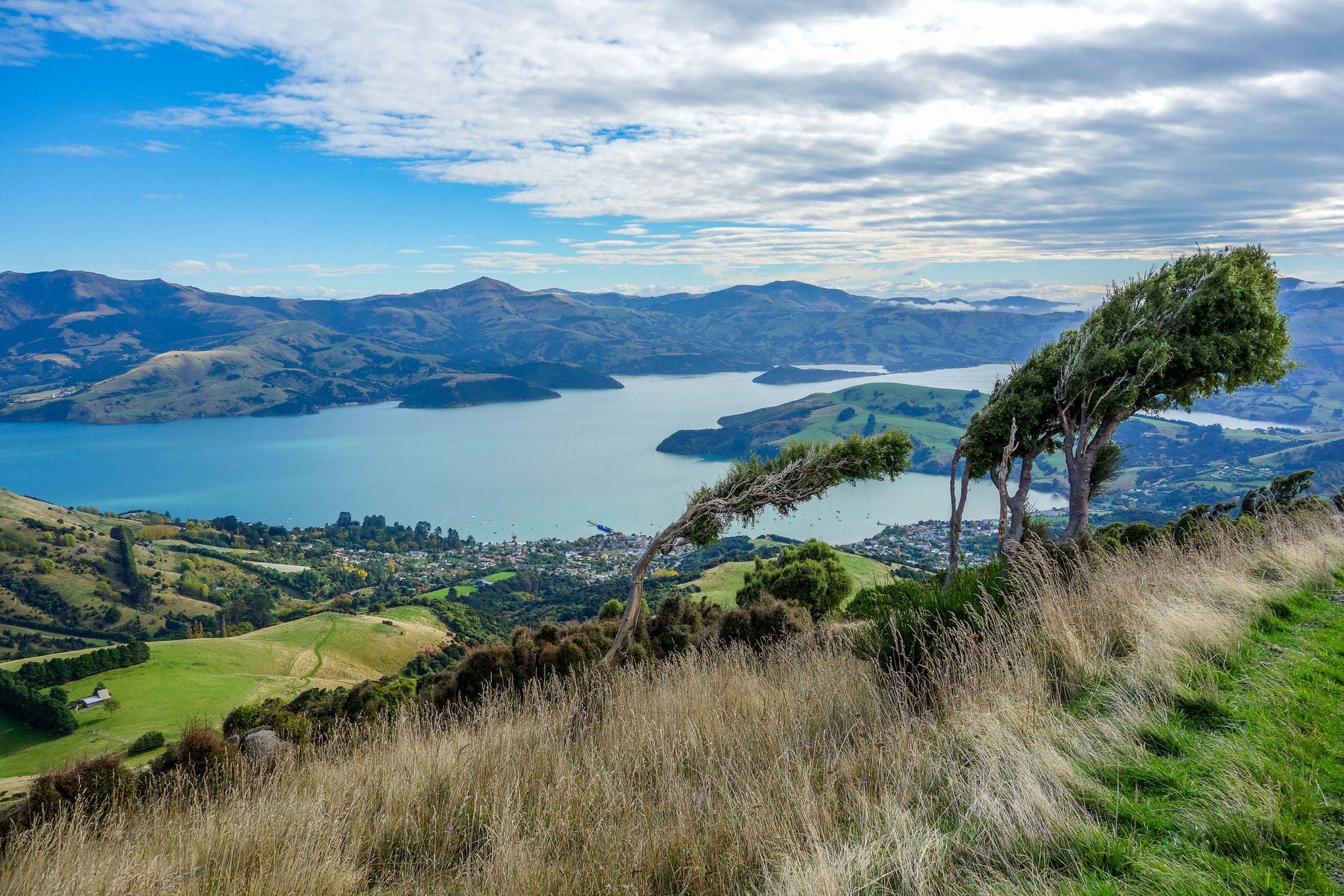 Akaroa village on Banks Peninsula in southern island of New Zealand