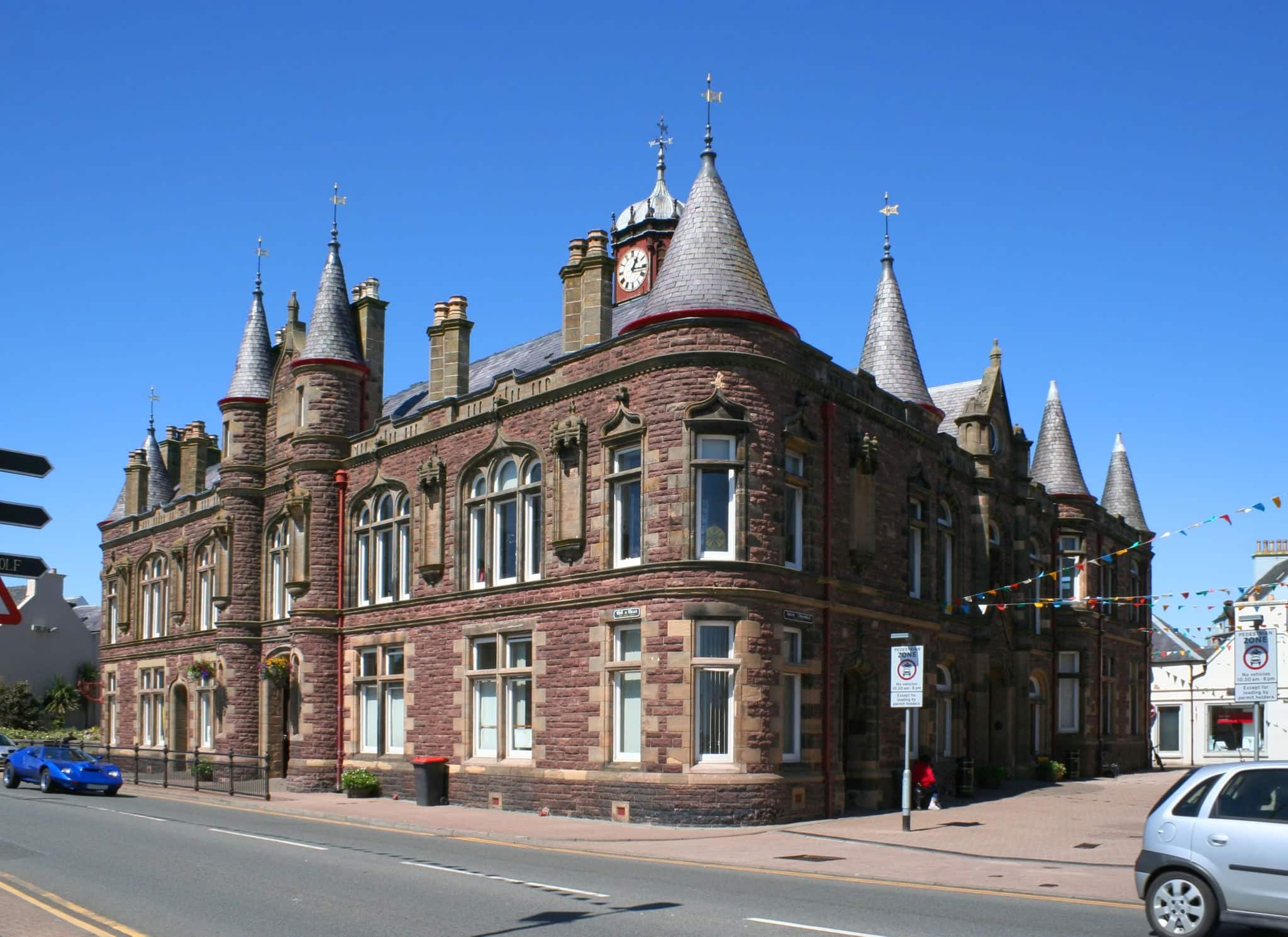 The unusual architecture of Stornoway Town Hall in Lewis, Western isles, Scotland