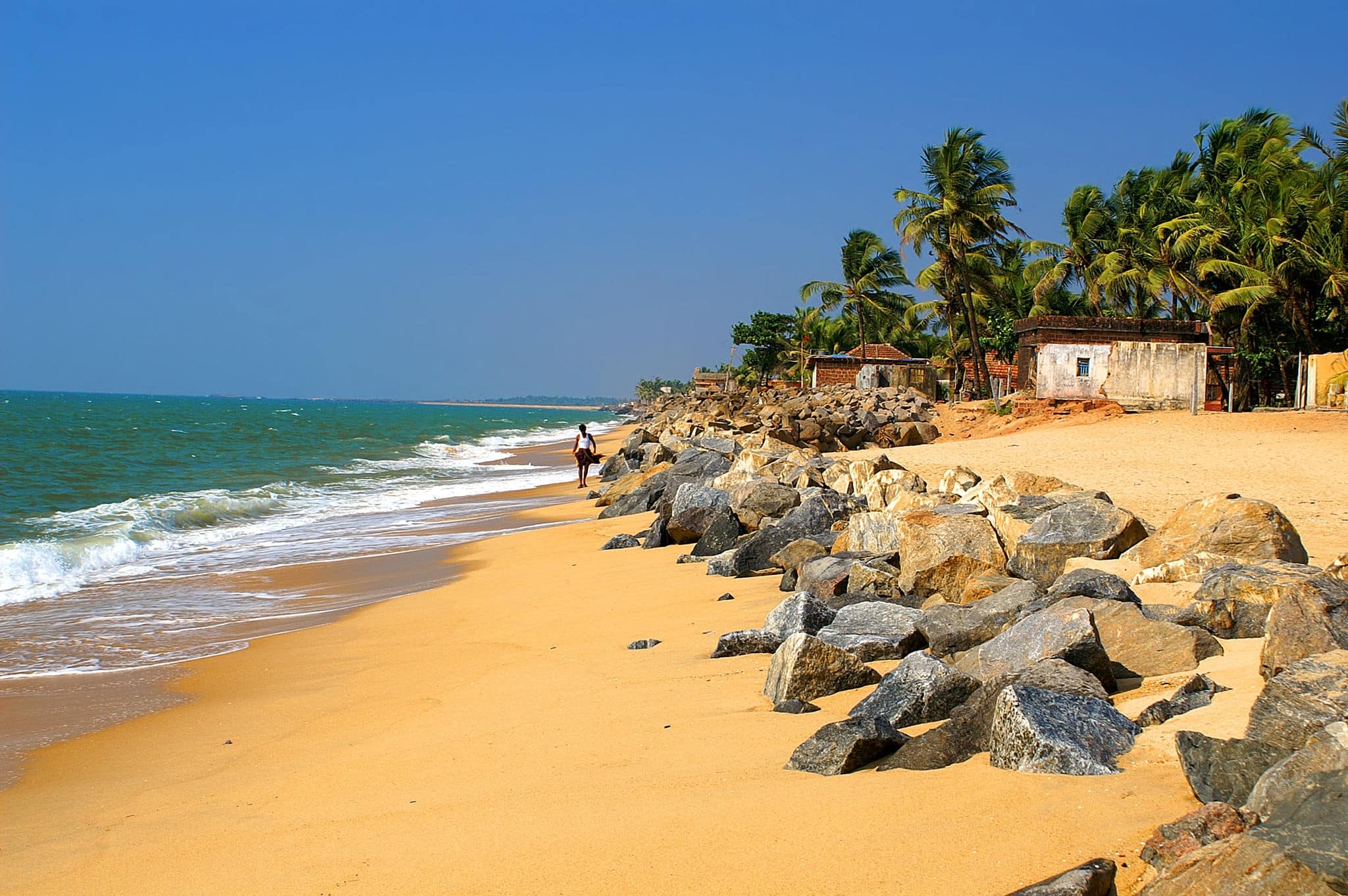 Beach of Ullal village near Mangalore with big stones, Karnataka, India
