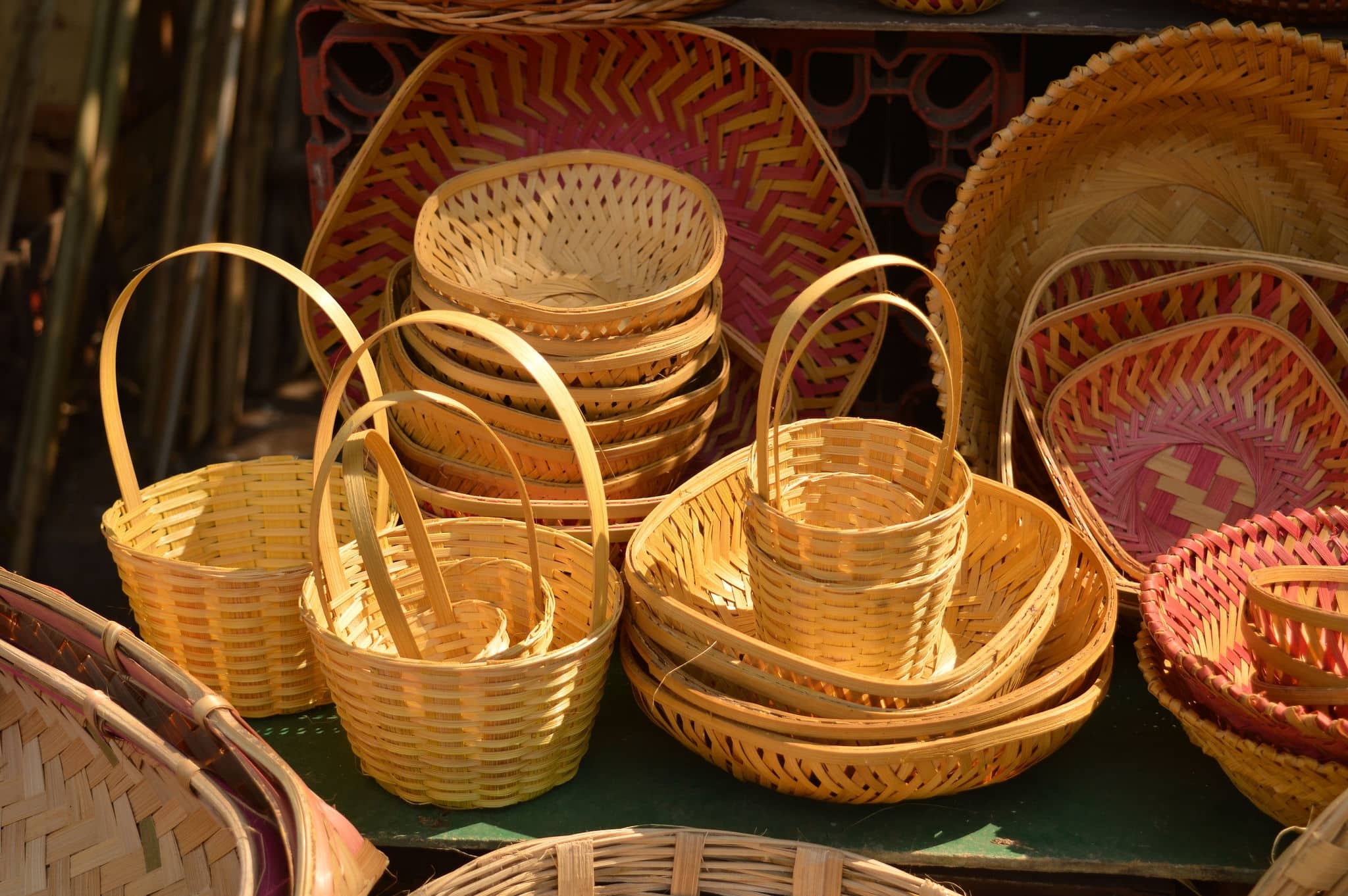 Bamboo basket on the street market.