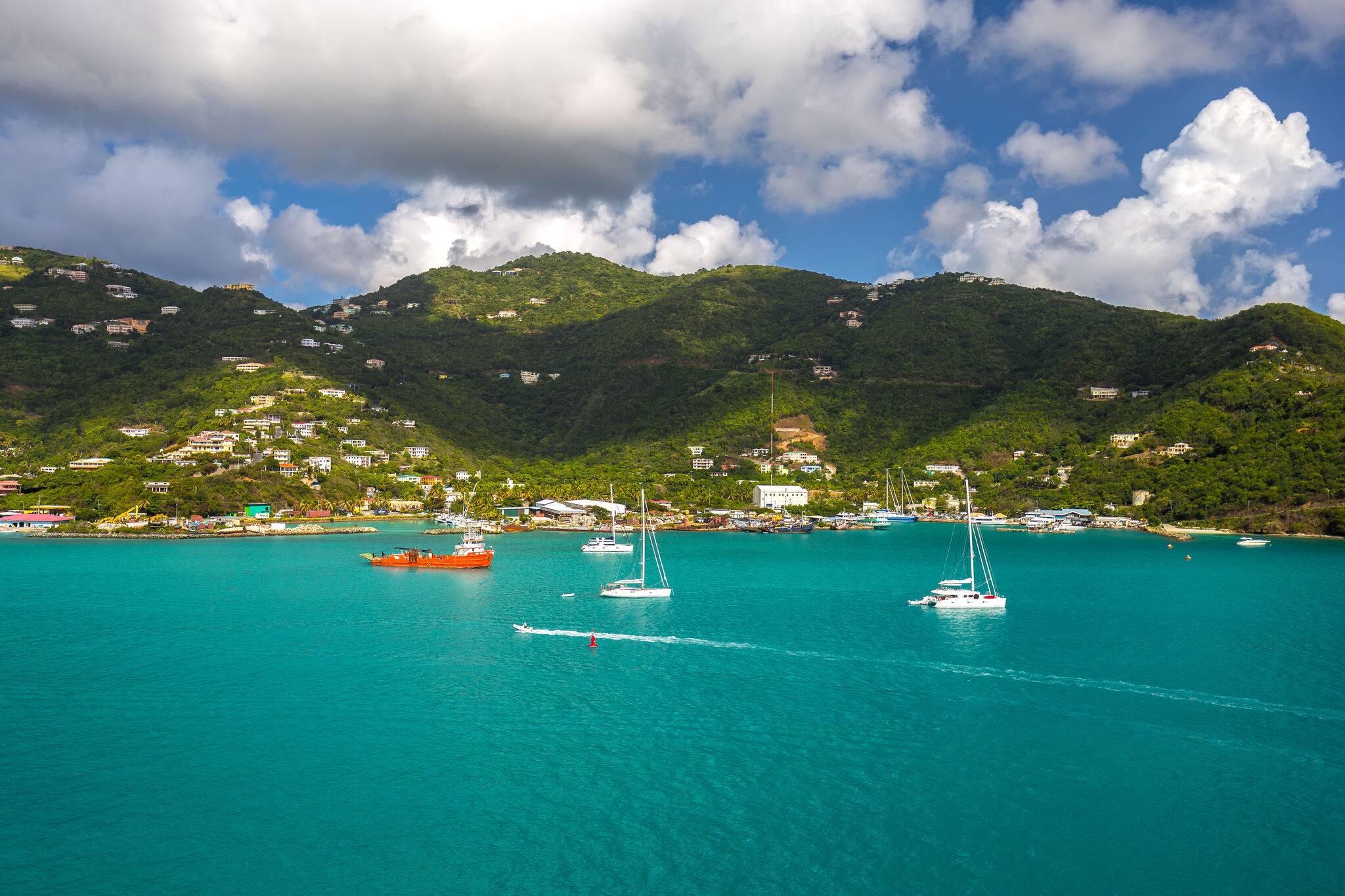 Coastline along a Road Town in Tortola. British Virgin Islands