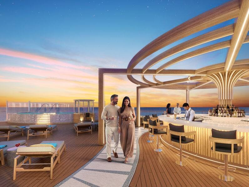 a couple enjoying time together at Vibe Beach Club on NCL Luna