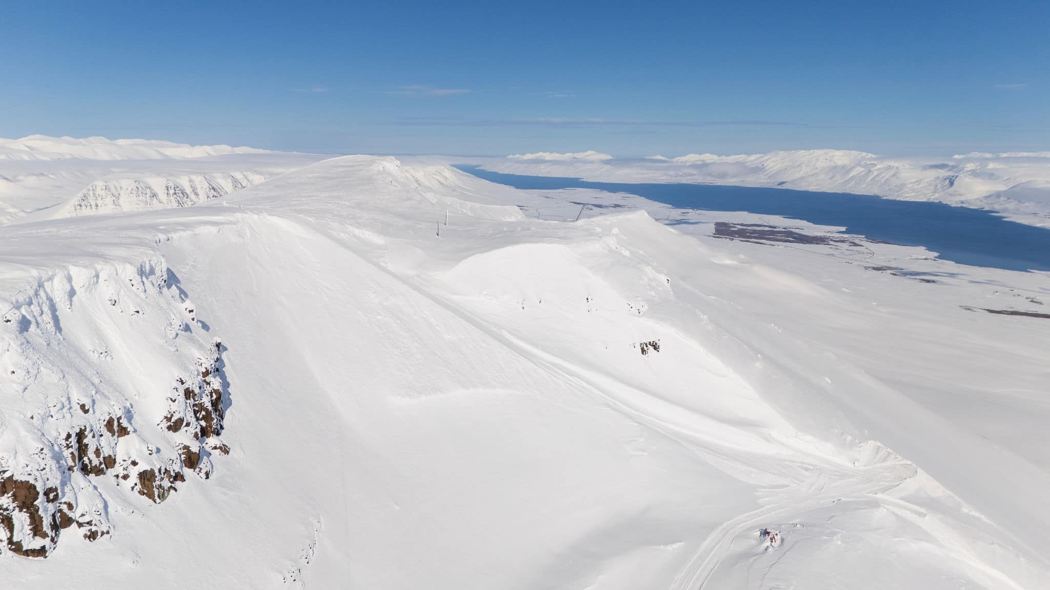 Akureyri, Iceland - April 10th 2024 Red Bull Building a Huge Ski Jump Ramp to set a new world record using an Icelandic mountainault