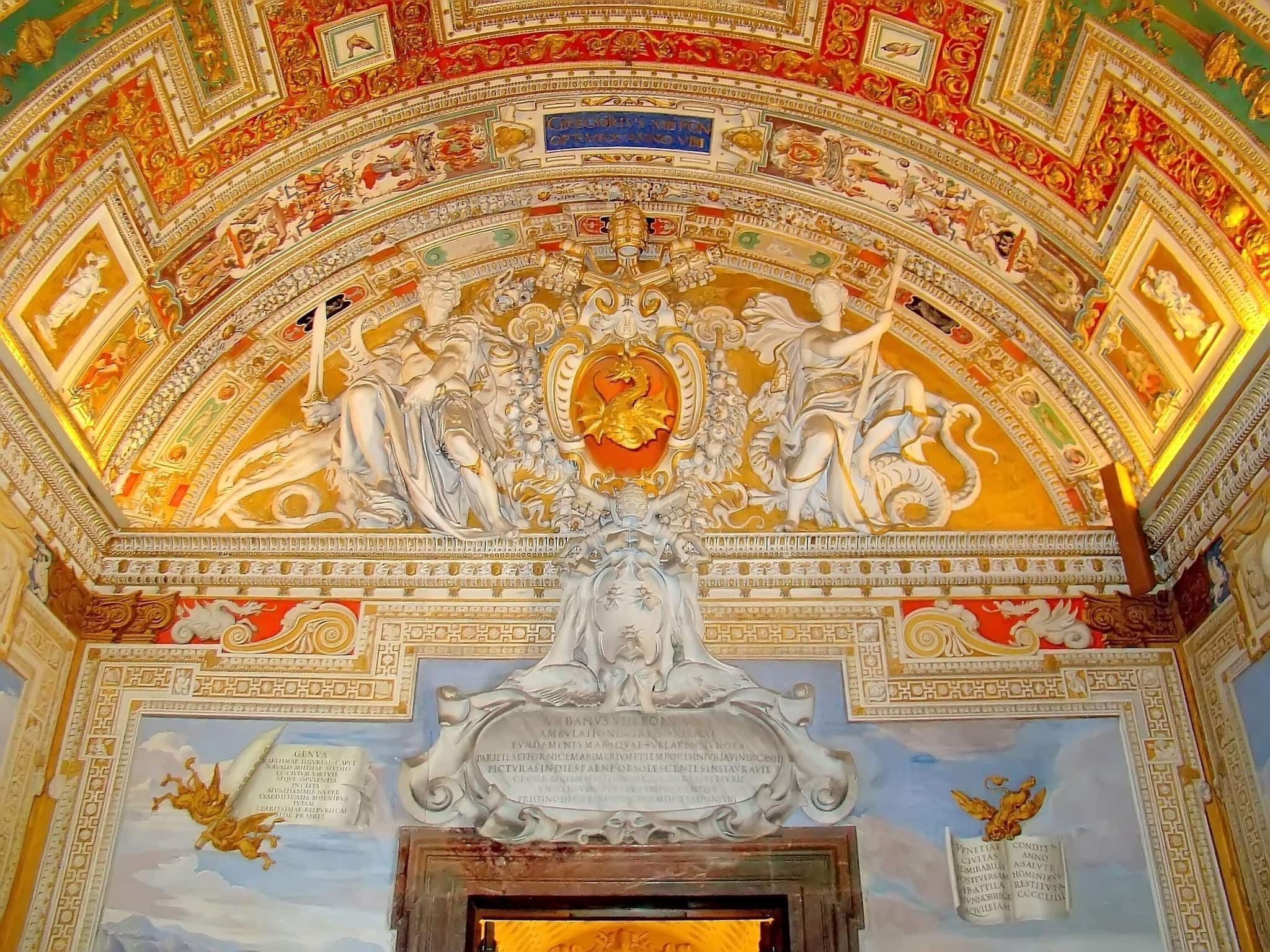 A ceiling sculpture in the Vatican Museums (Musei Vaticani). Located in the Vatican City, are among the greatest museums in the world, and display works from the Roman Catholic Church collection.