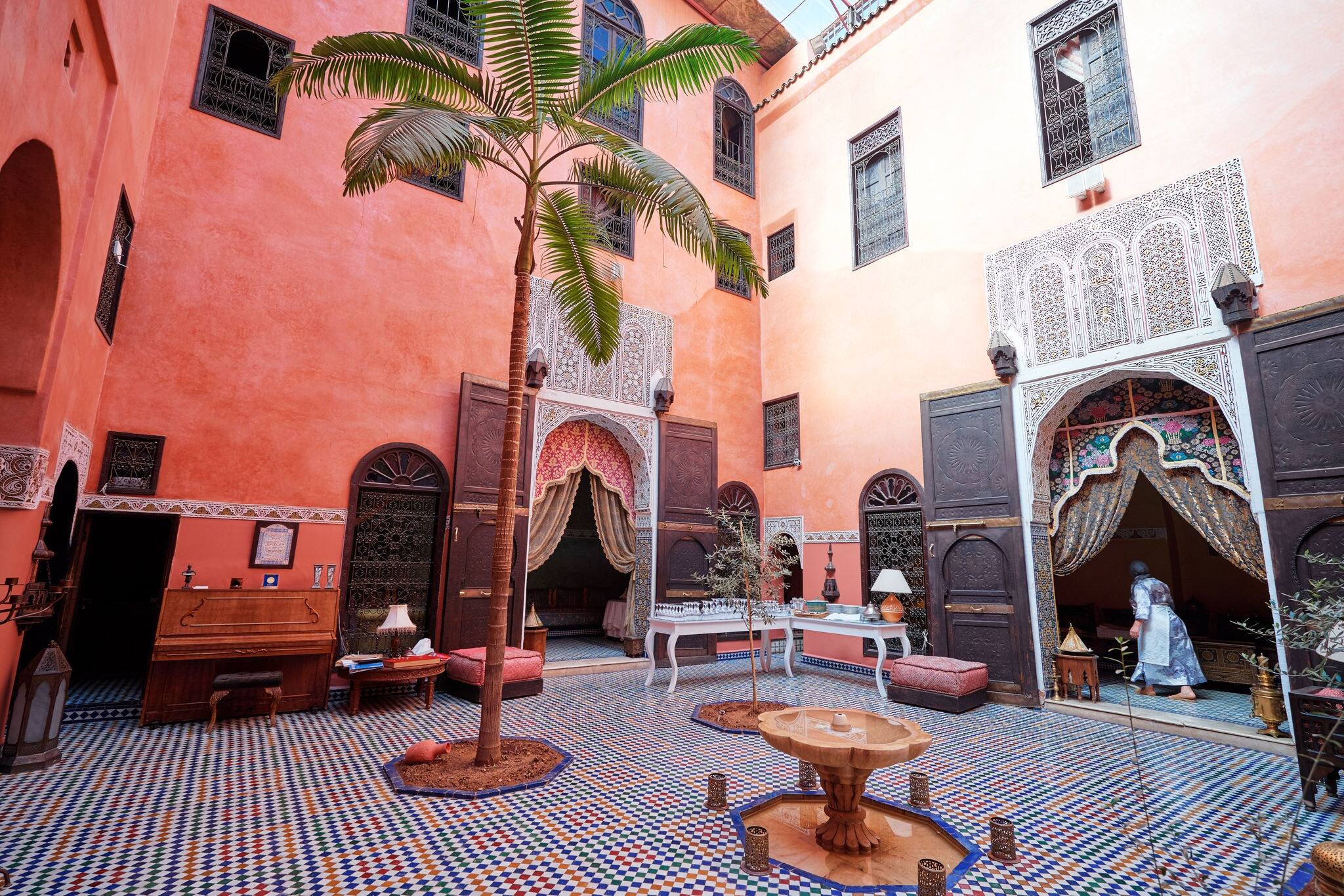 Ancient morrocan riad backyard view.