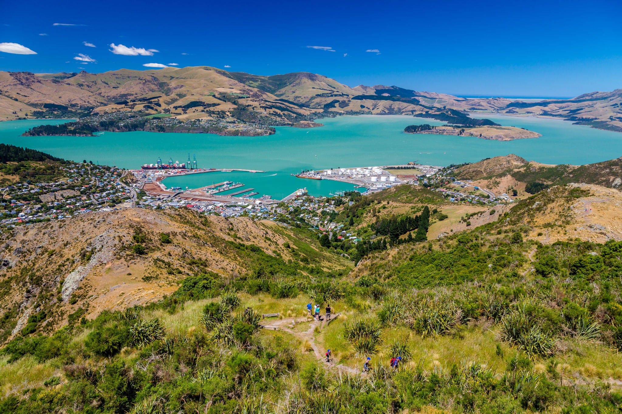 Lyttelton harbor from the Cavendish mountain, Christchurch, South island of New Zealand