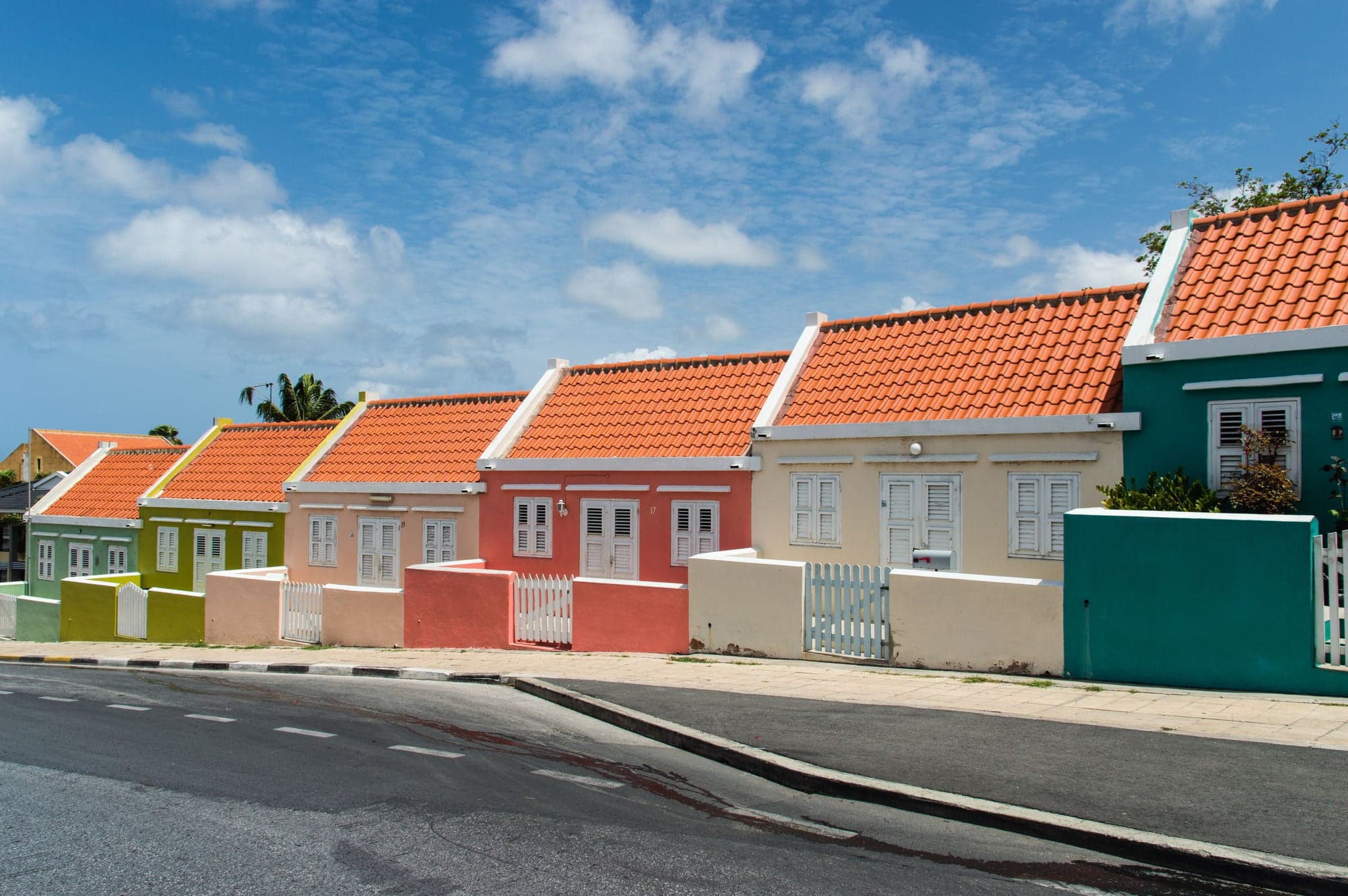 Row of colorful caribbean houses in Curacao