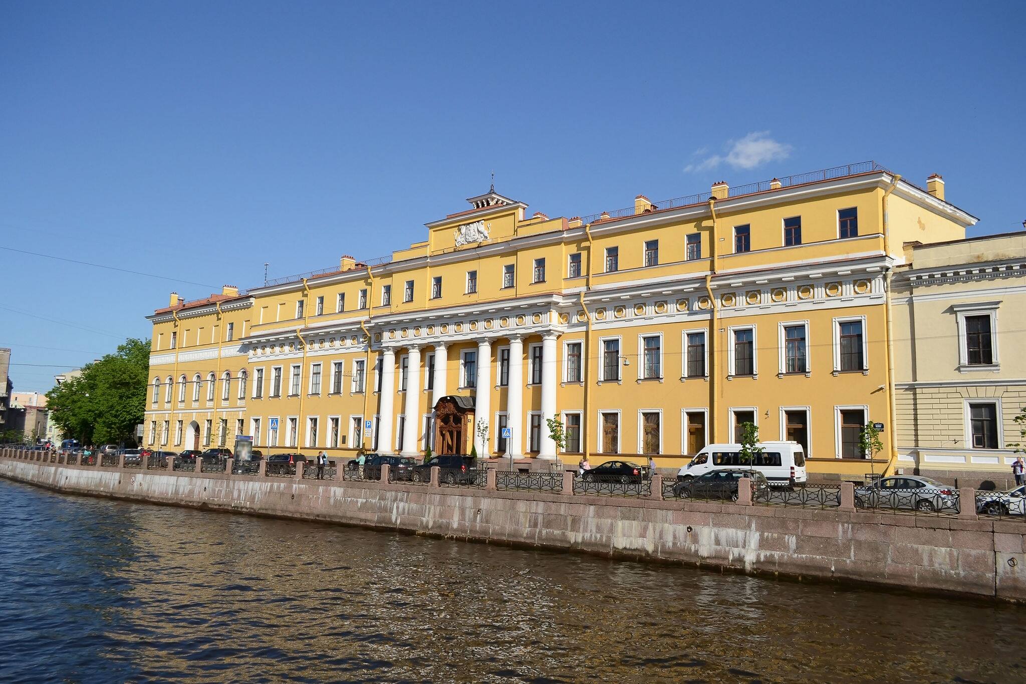 View of Yusupov Palace on embankment of Moyka River, St.Petersburg, Russia.