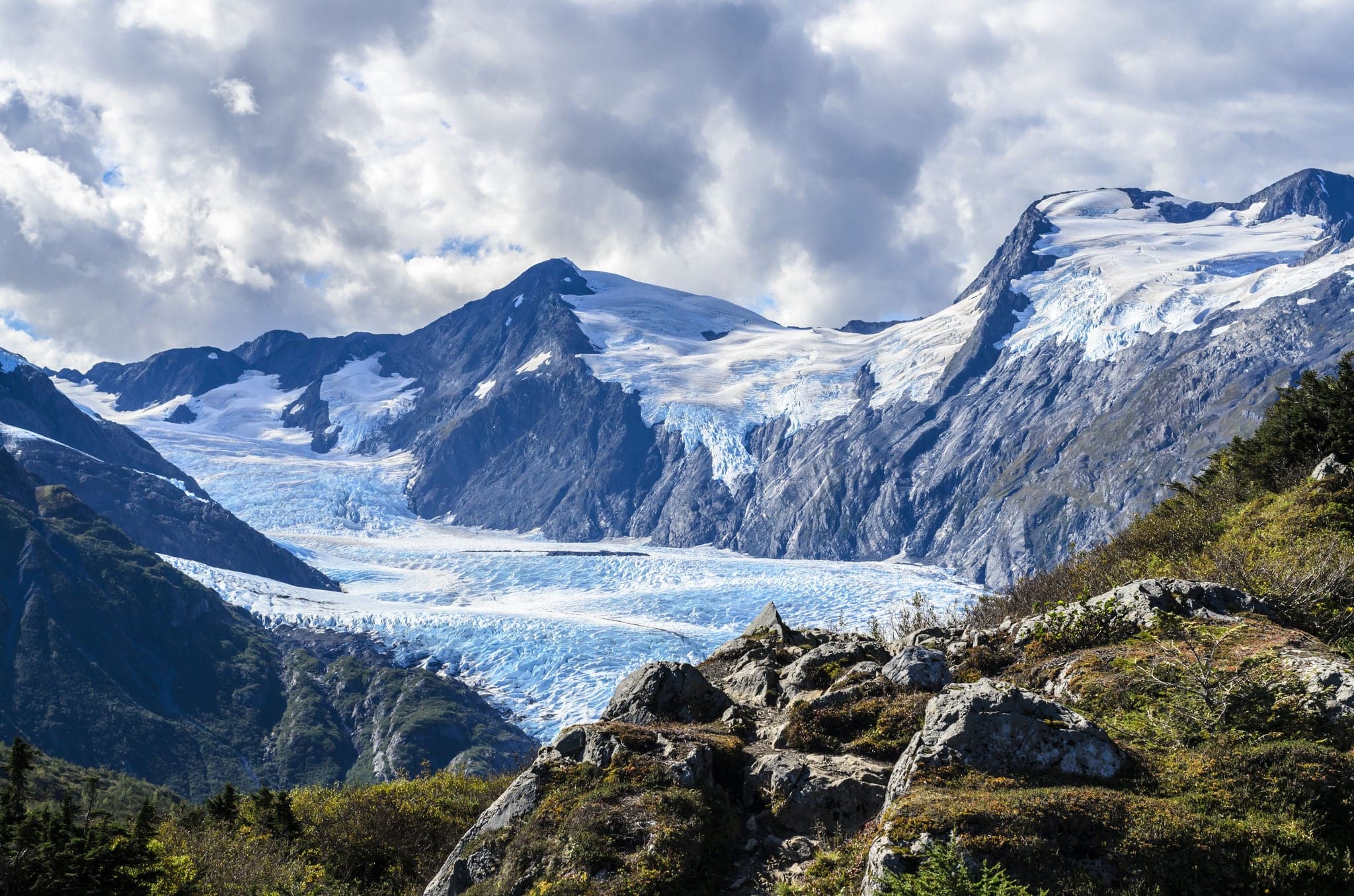 Mountains and prince William sound at the end of July 2019 in south-central Alaska