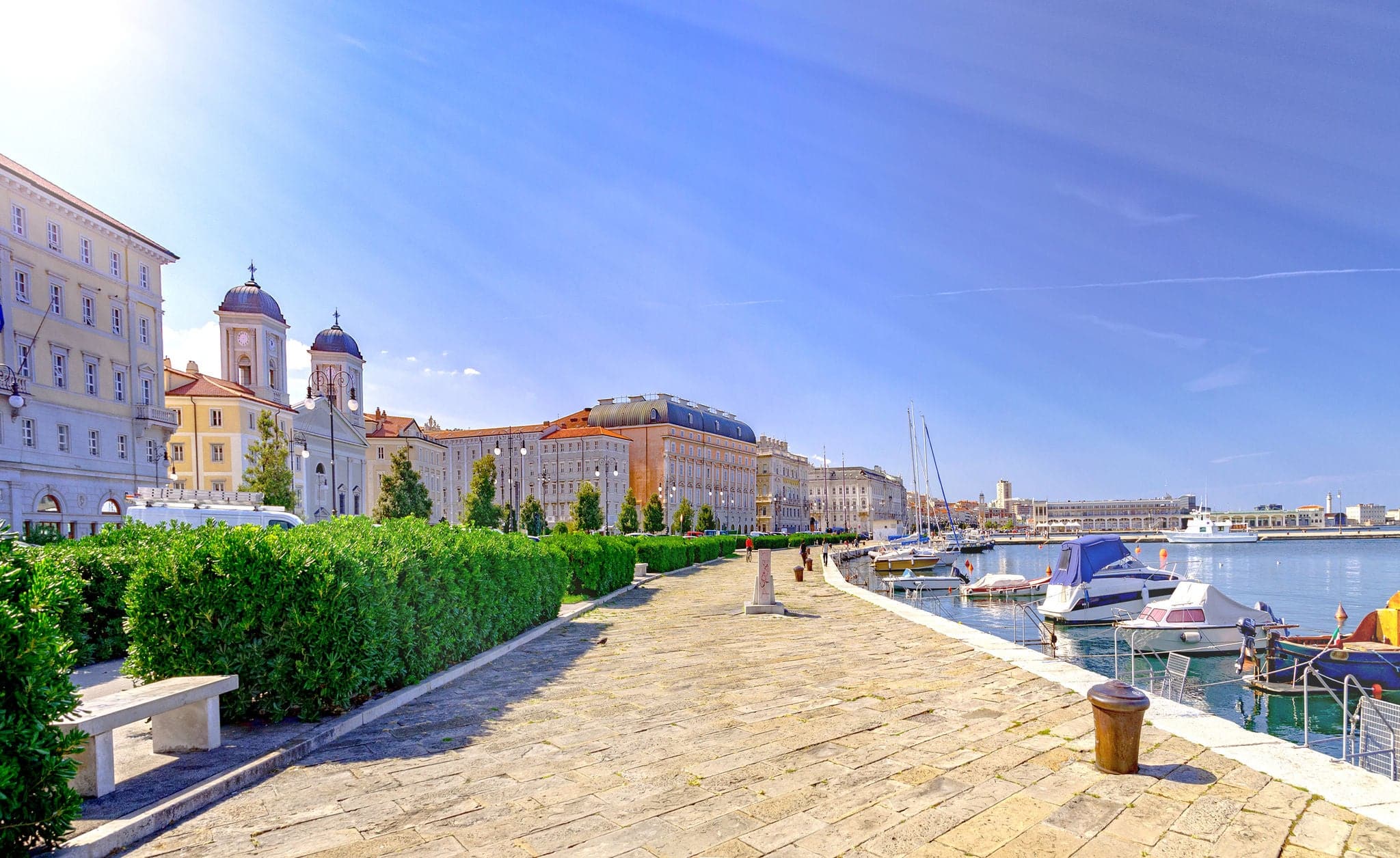 Trieste promenade and small port in Italy by Adriatic sea