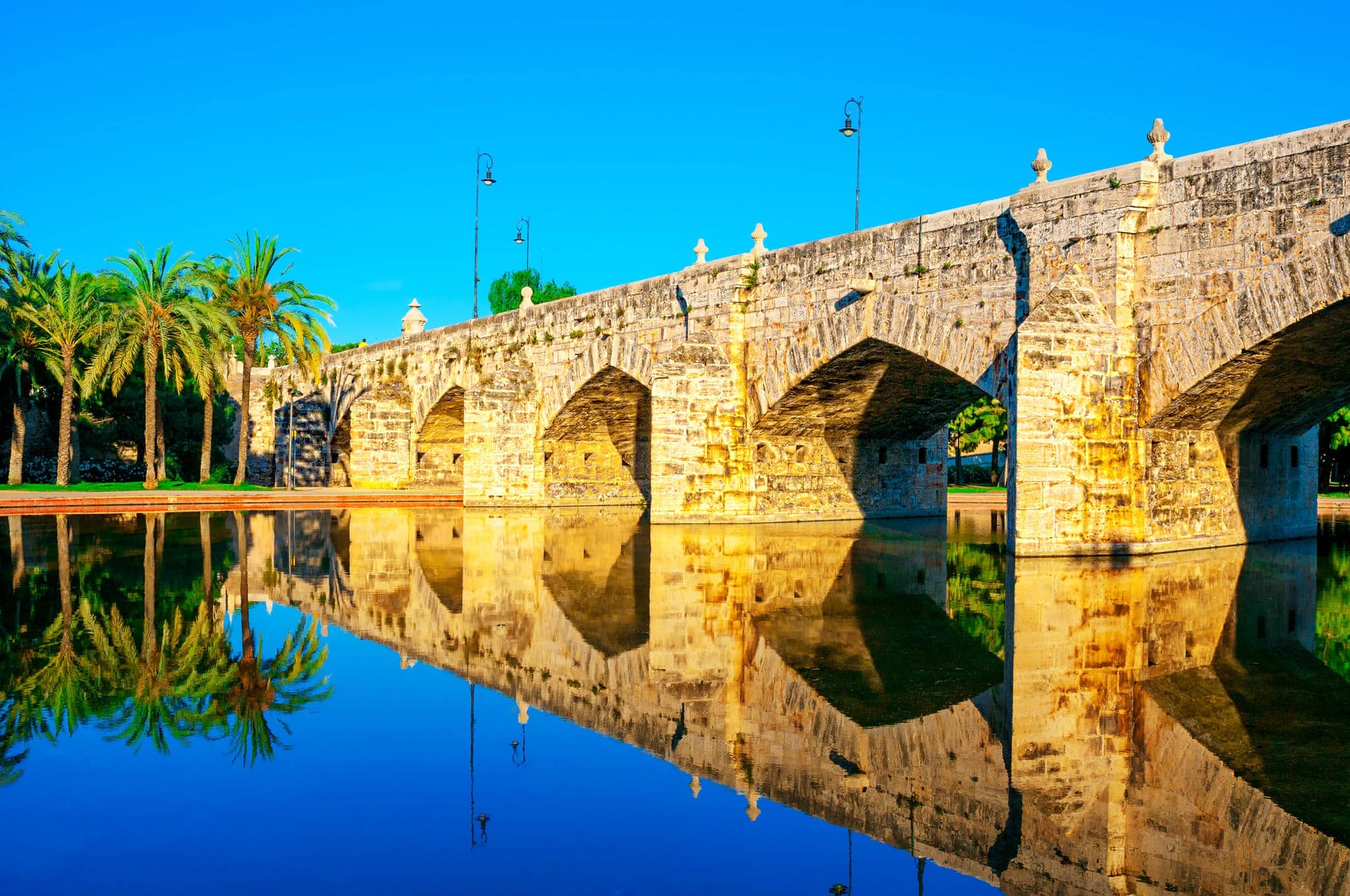 Antique stone bridge in Valencia, Spain