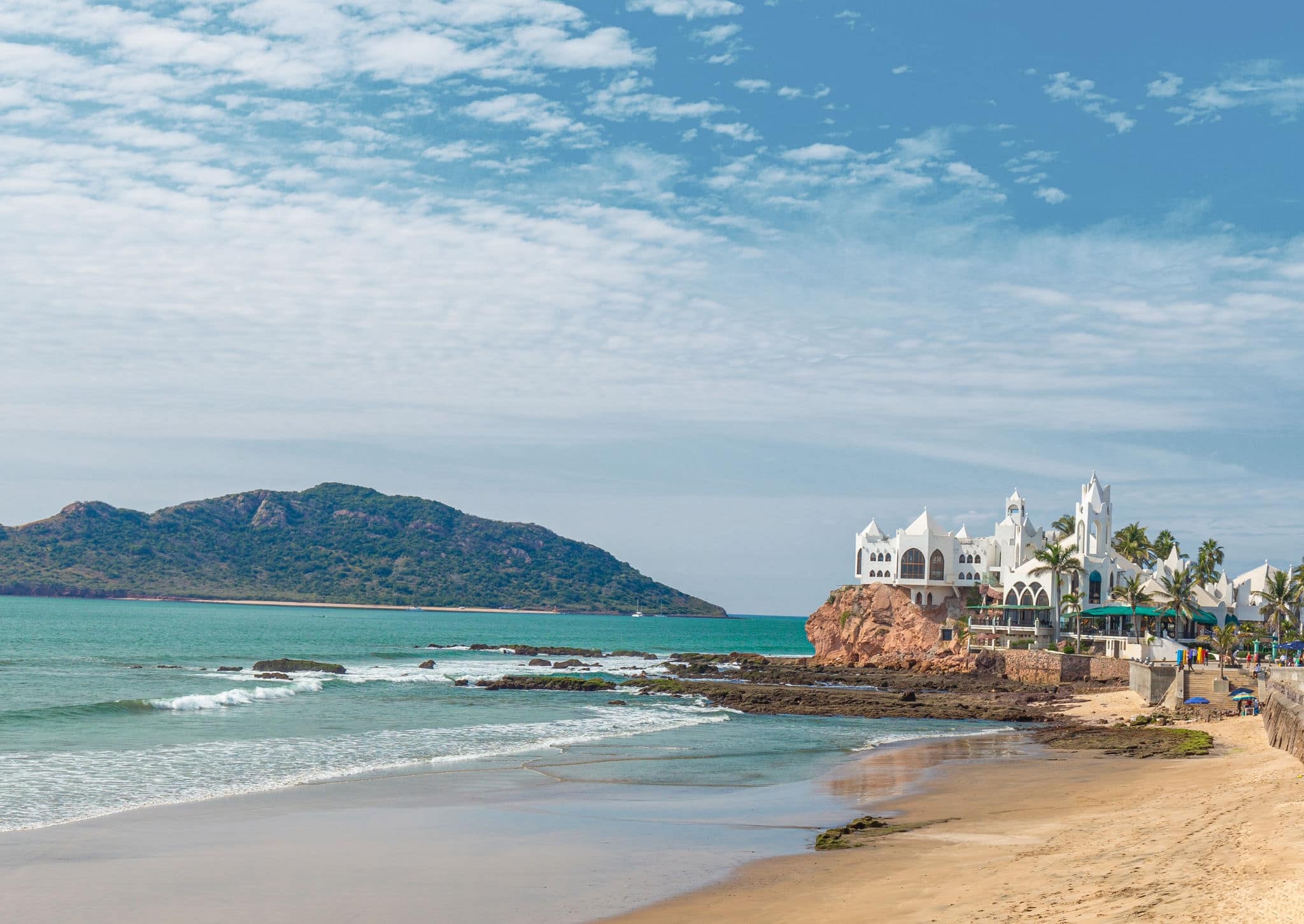 Scenic Mazatlan sea promenade (El Malecon) with ocean lookouts and scenic landscapes