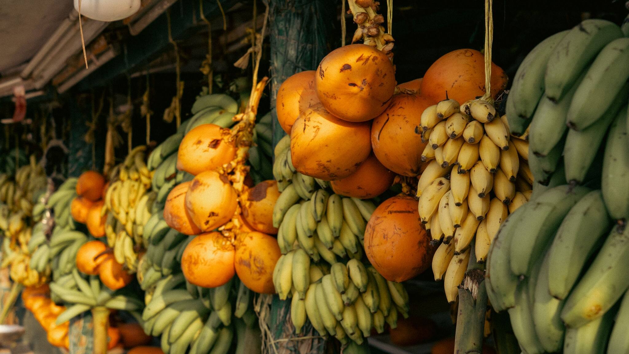 Salalalah, Oman -November 11.2023 : Fruit for sale in fruit stalls at Sultan Qaboos Street in salalah, oman, Dhofar Governorate