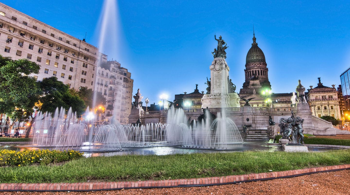 Sunset at Congress square monument in Buenos Aires, Argentina