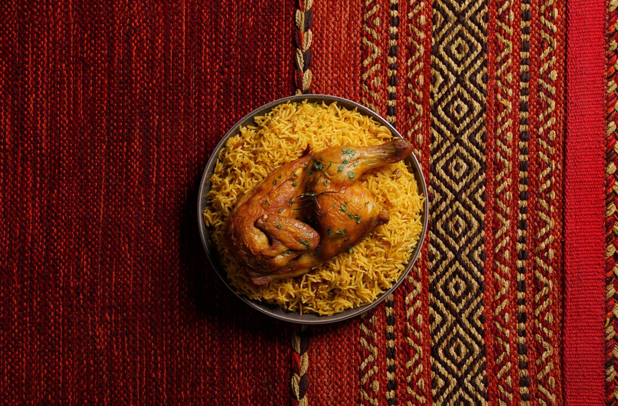 The national Saudi Arabian dish chicken kabsa with rice mandi,
