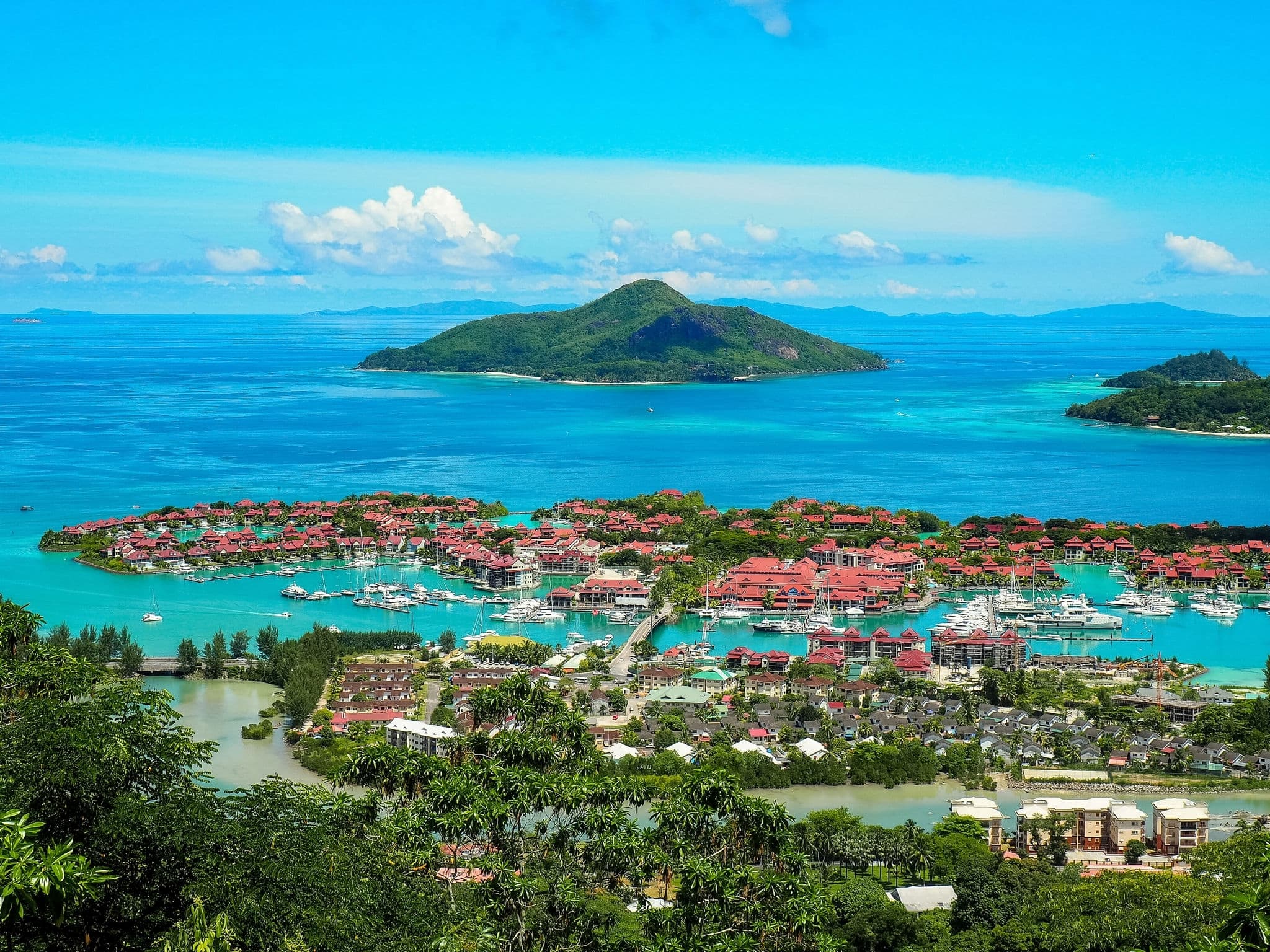 View of Eden island on the Tropical island of Mahe Seychelles