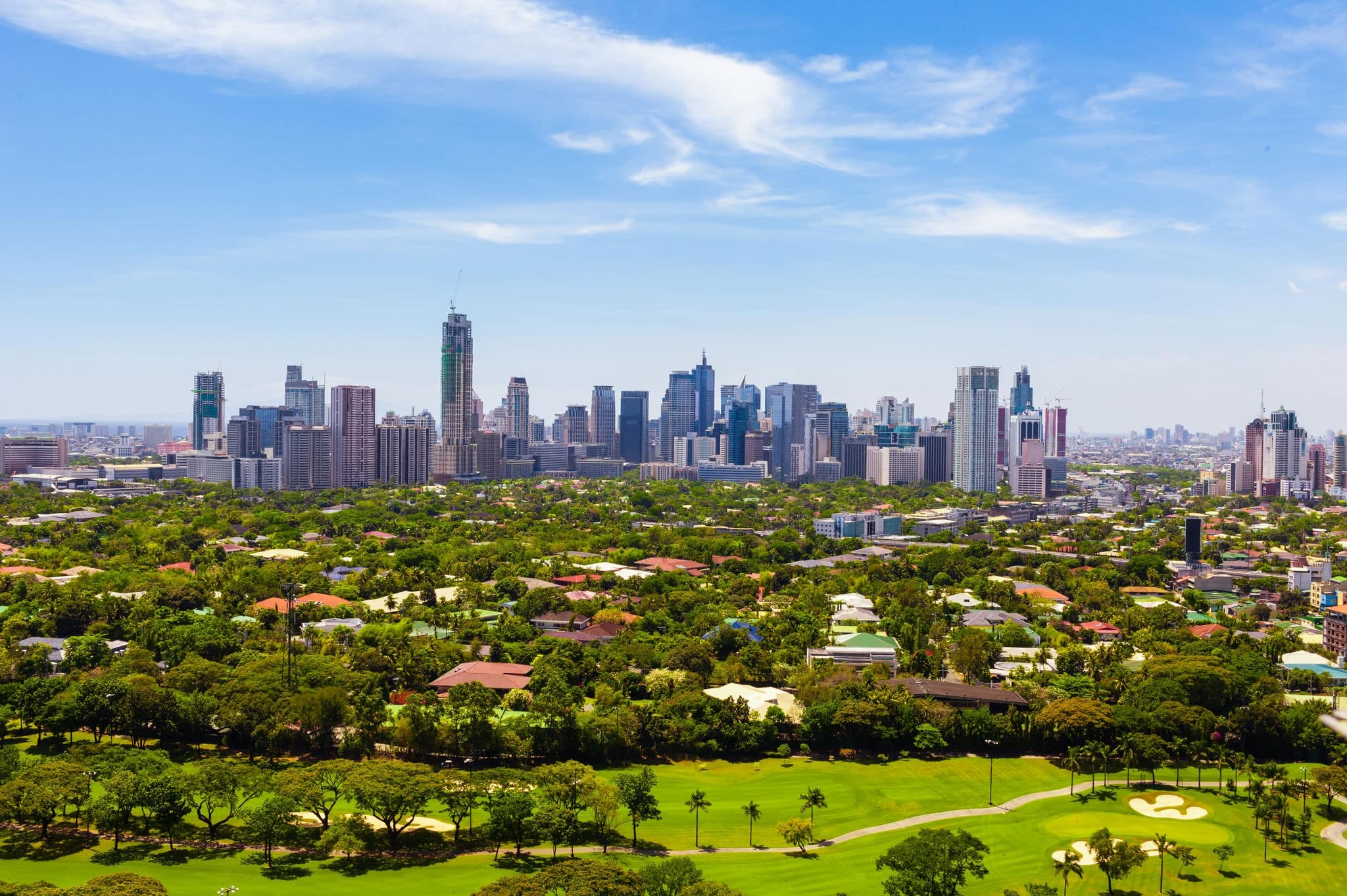 Aerial view on Makati city - Modern financial and business district of Metro Manila, Philippines.