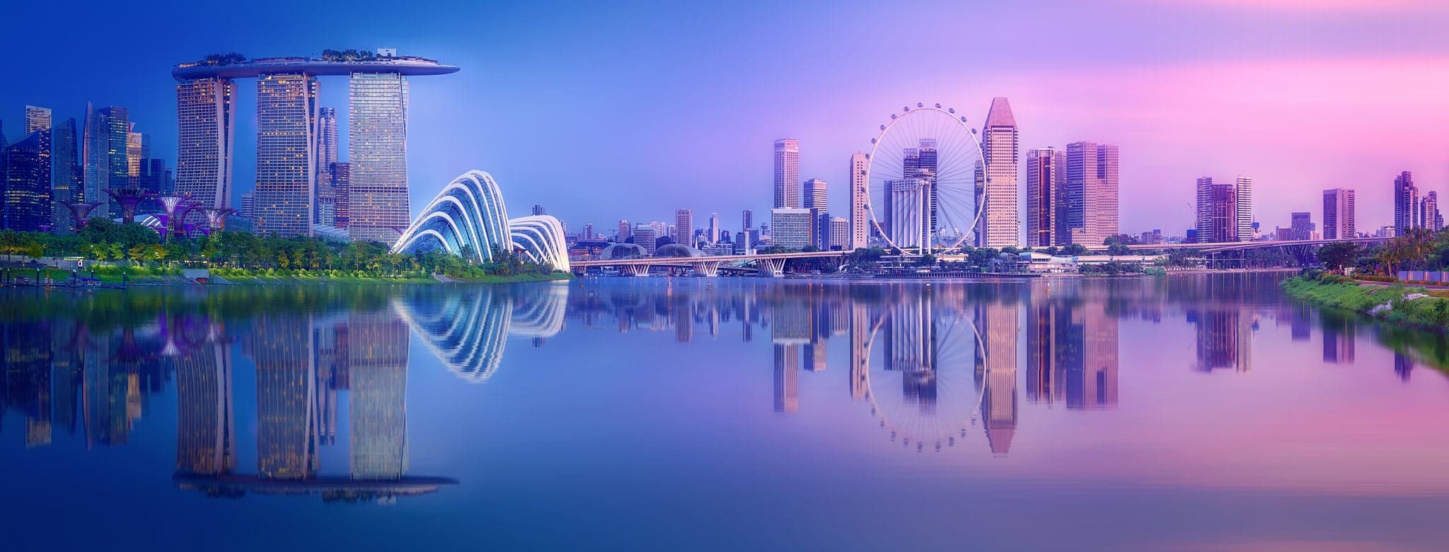 Vibrant panorama background of Singapore skyline at the business bay