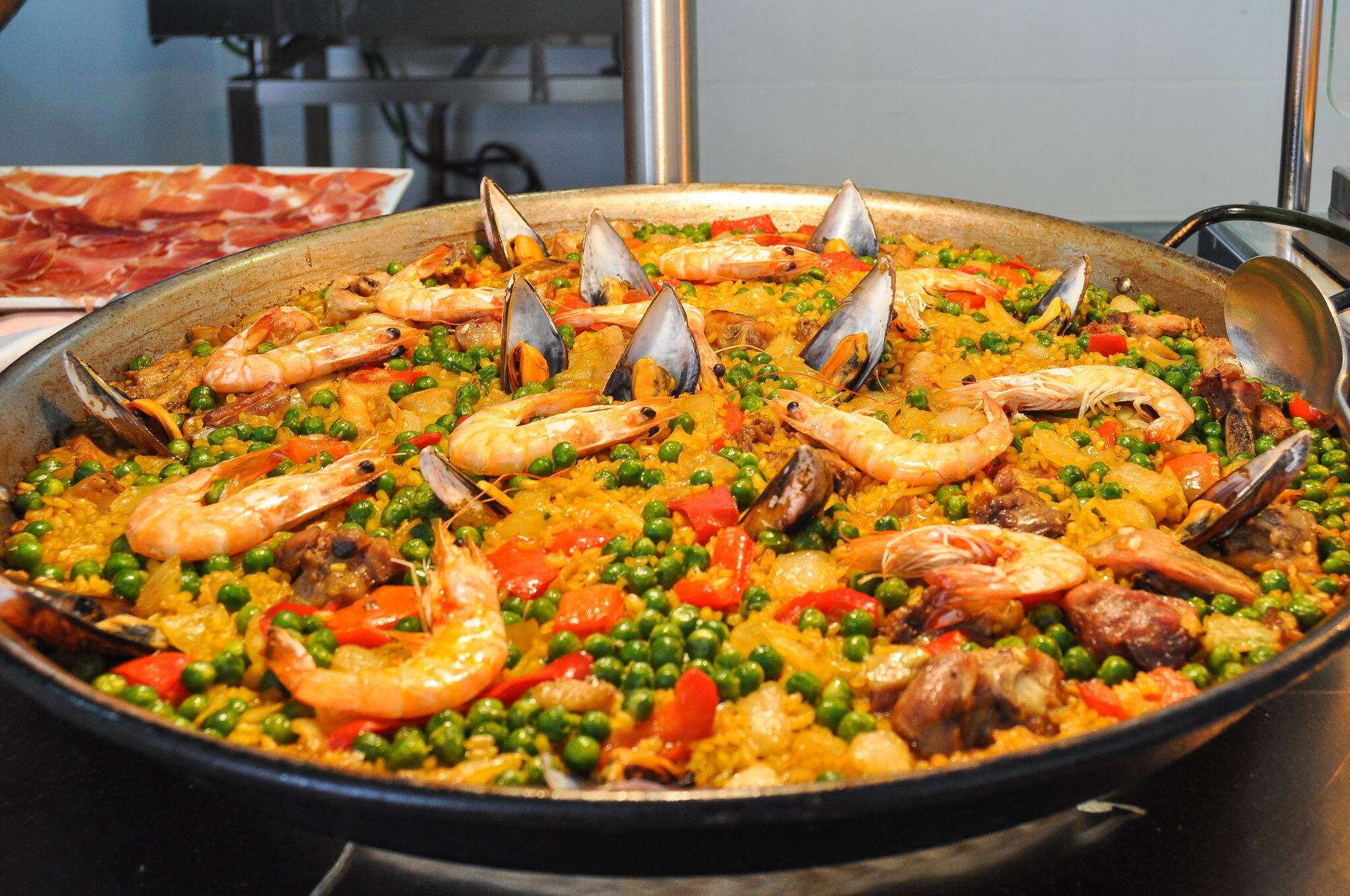 seafood paella with Spanish rice and seafood typical