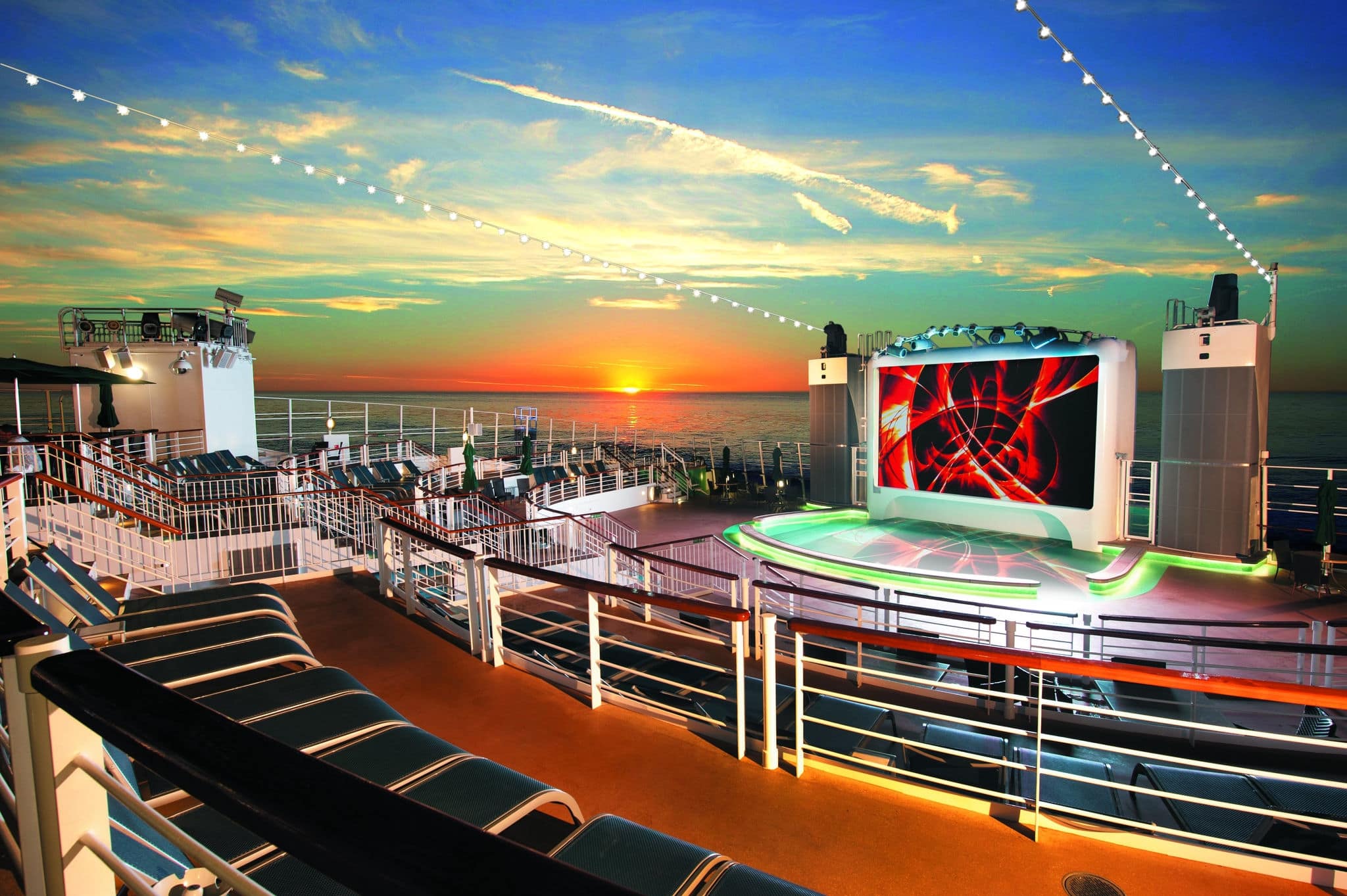 Concert venue at sunset on the top deck
