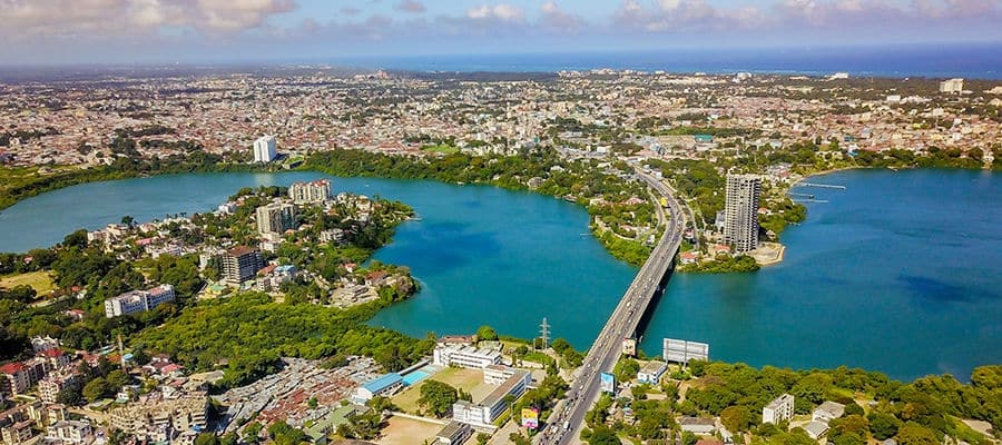 Aerial view of city of Mombasa, Kenya.