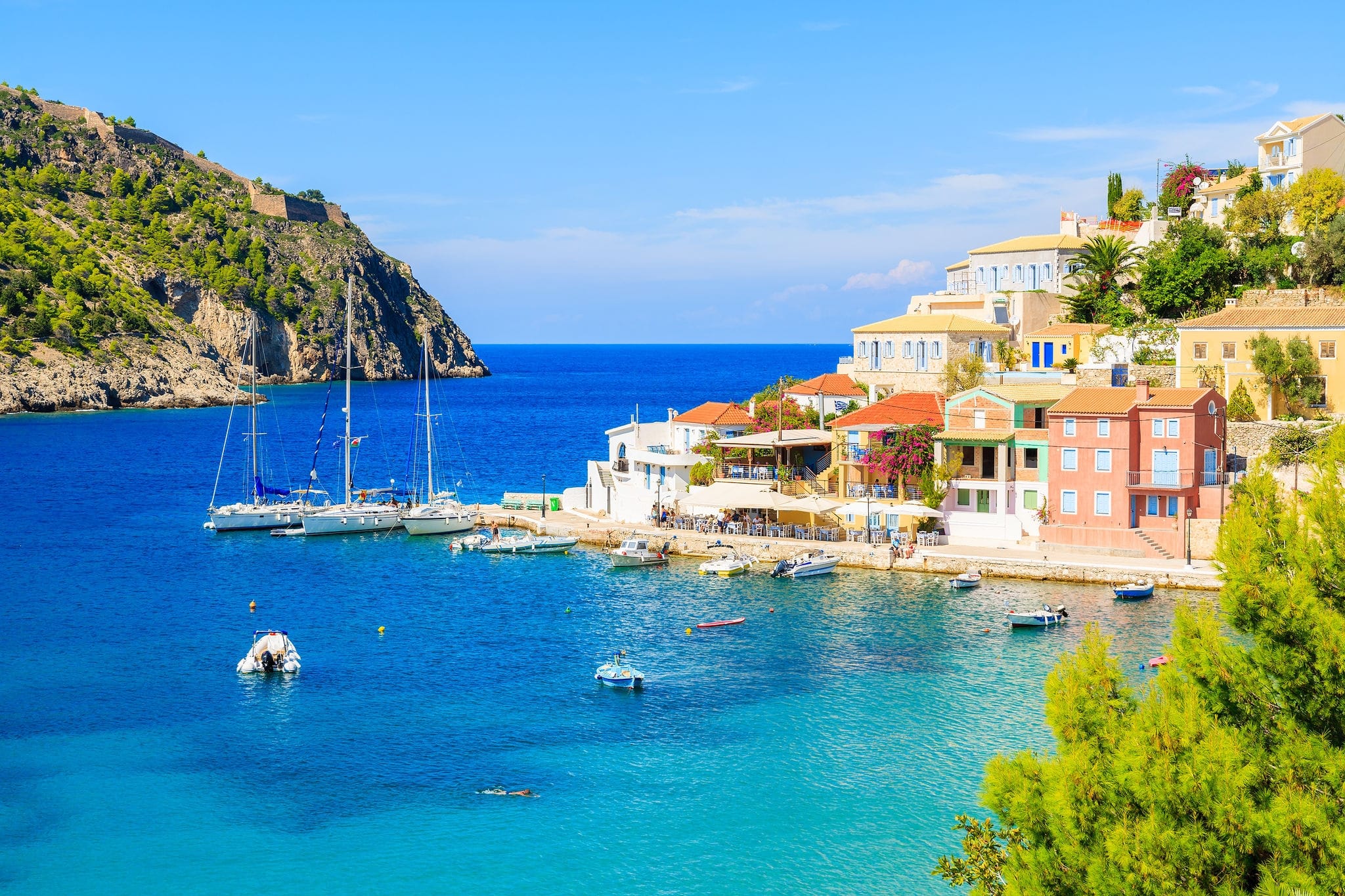 Colorful houses of Assos village on Kefalonia island, Greece