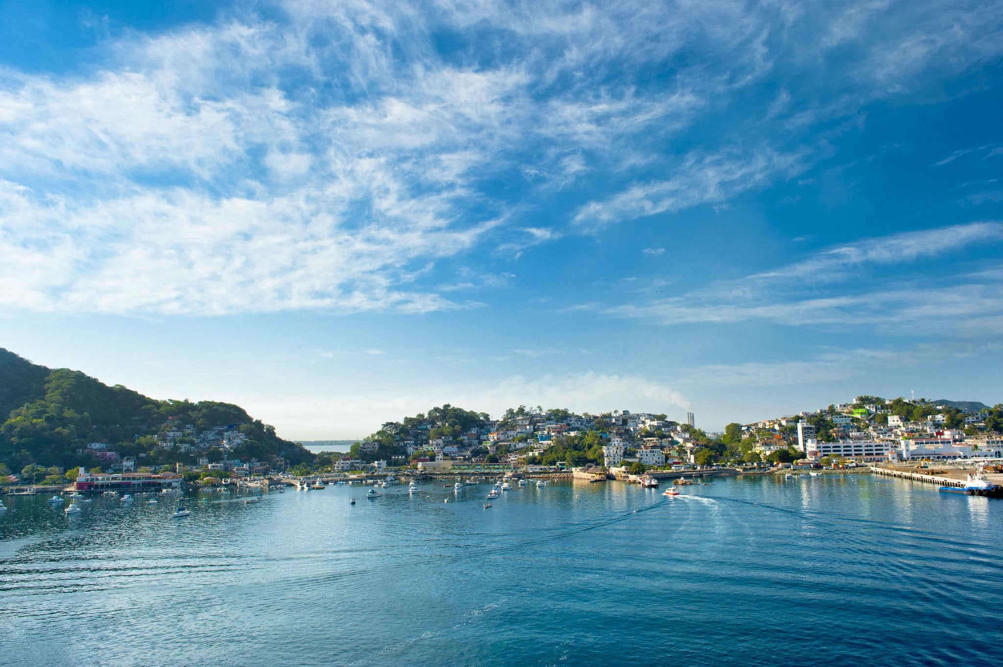 A view of the town of Manzanillo Mexico from the water