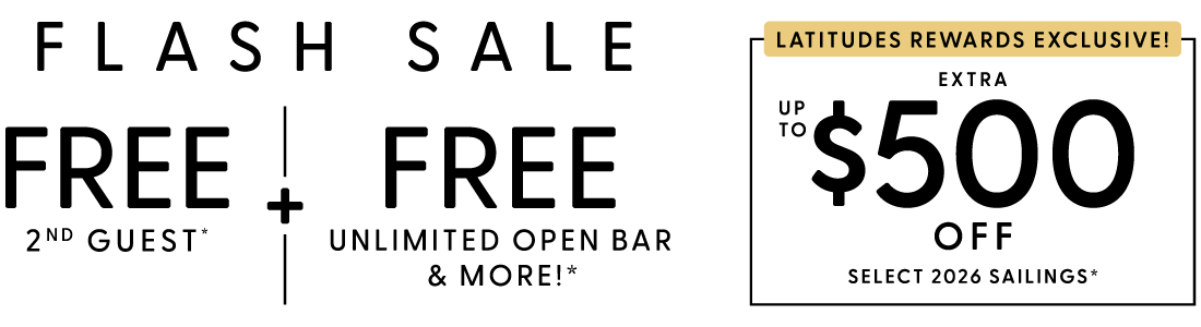 Black Friday Preview Sale + 50% off All Cruises + Free Pre-Paid Gratuities + Free at Sea + Kids Sail Free