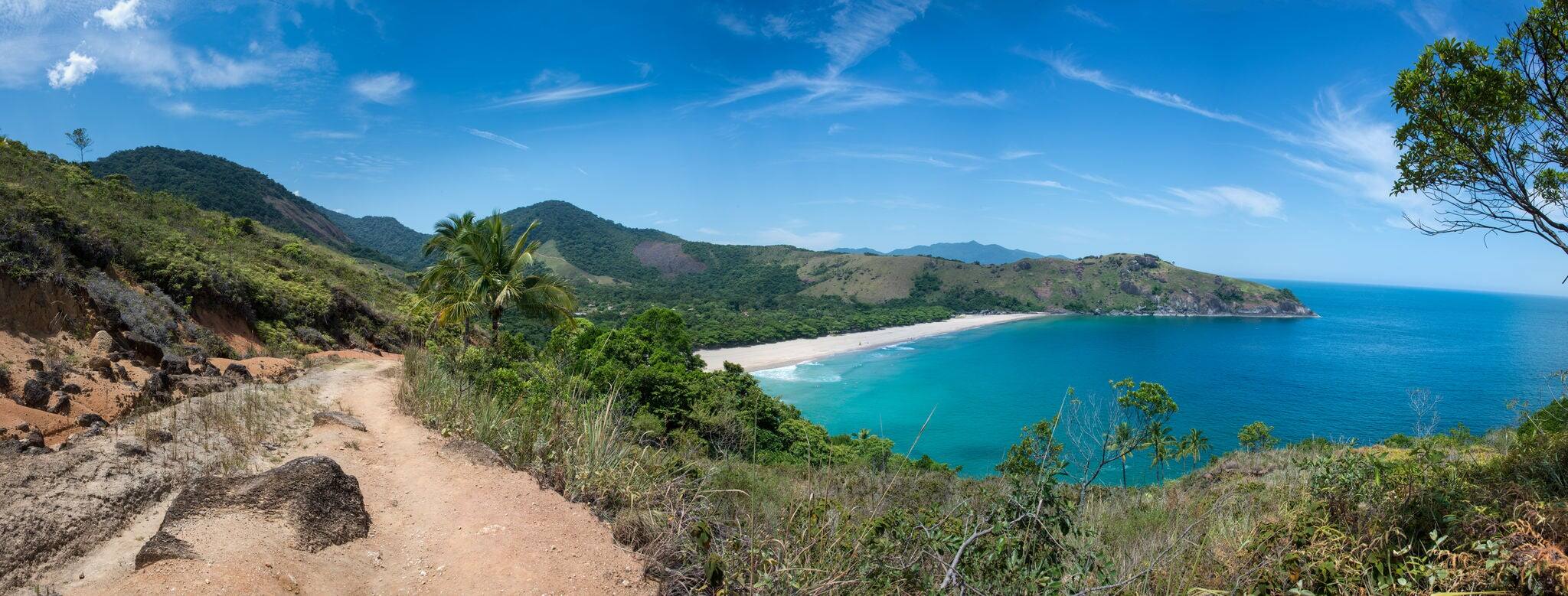 Incredible Huge Panoramic View of Bonete Beach at Ilhabela Sao Paulo island.  Tropical Paradise, South America.