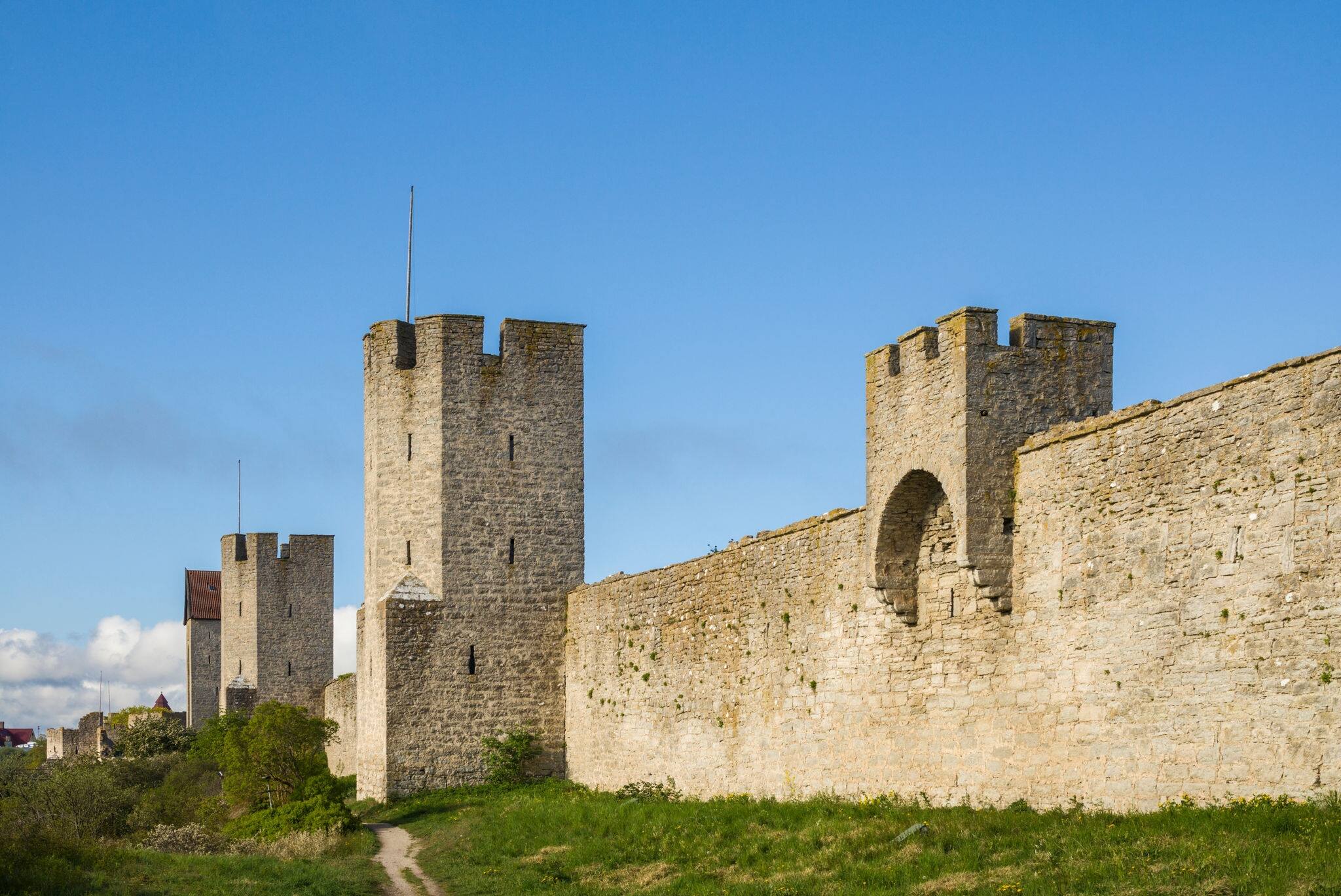 Sweden, Gotland Island, Visby, 12th century city wall, most complete medieval city wall in Europe