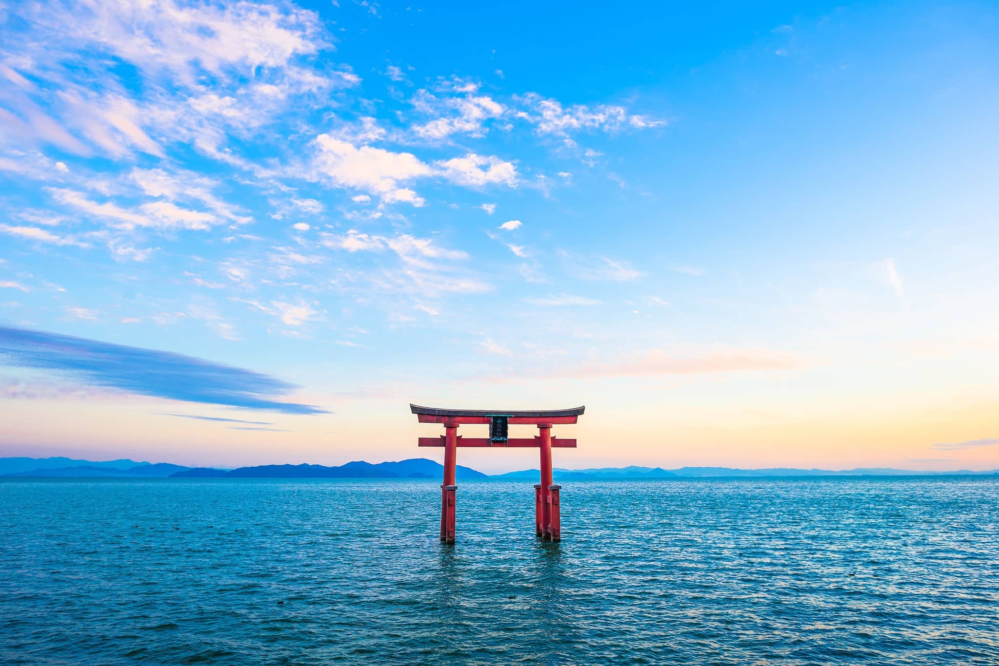 Torii and Lake Biwa, Shiga Prefecture in Japan