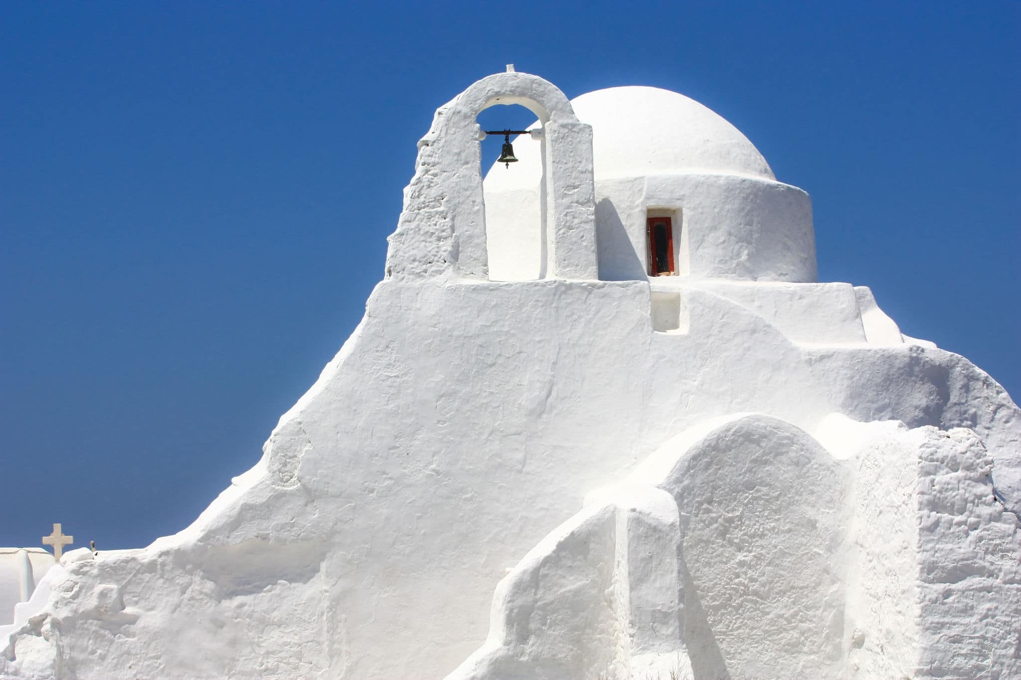 white greek orthodox church on the island of Mykonos, Greece 