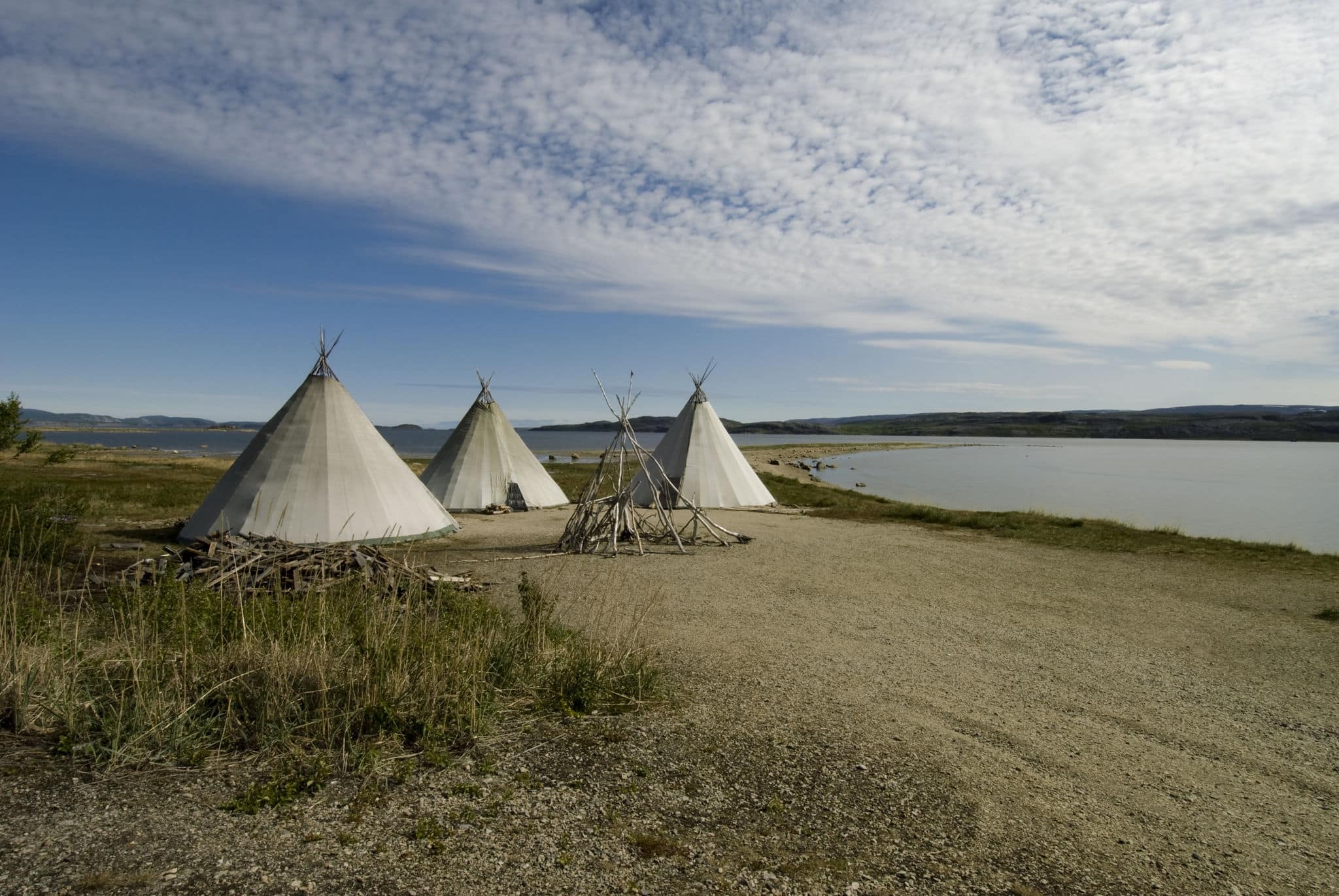 Traditional Sami reindeer-skin tents (lappish yurts) in Finnmark region of Norway
