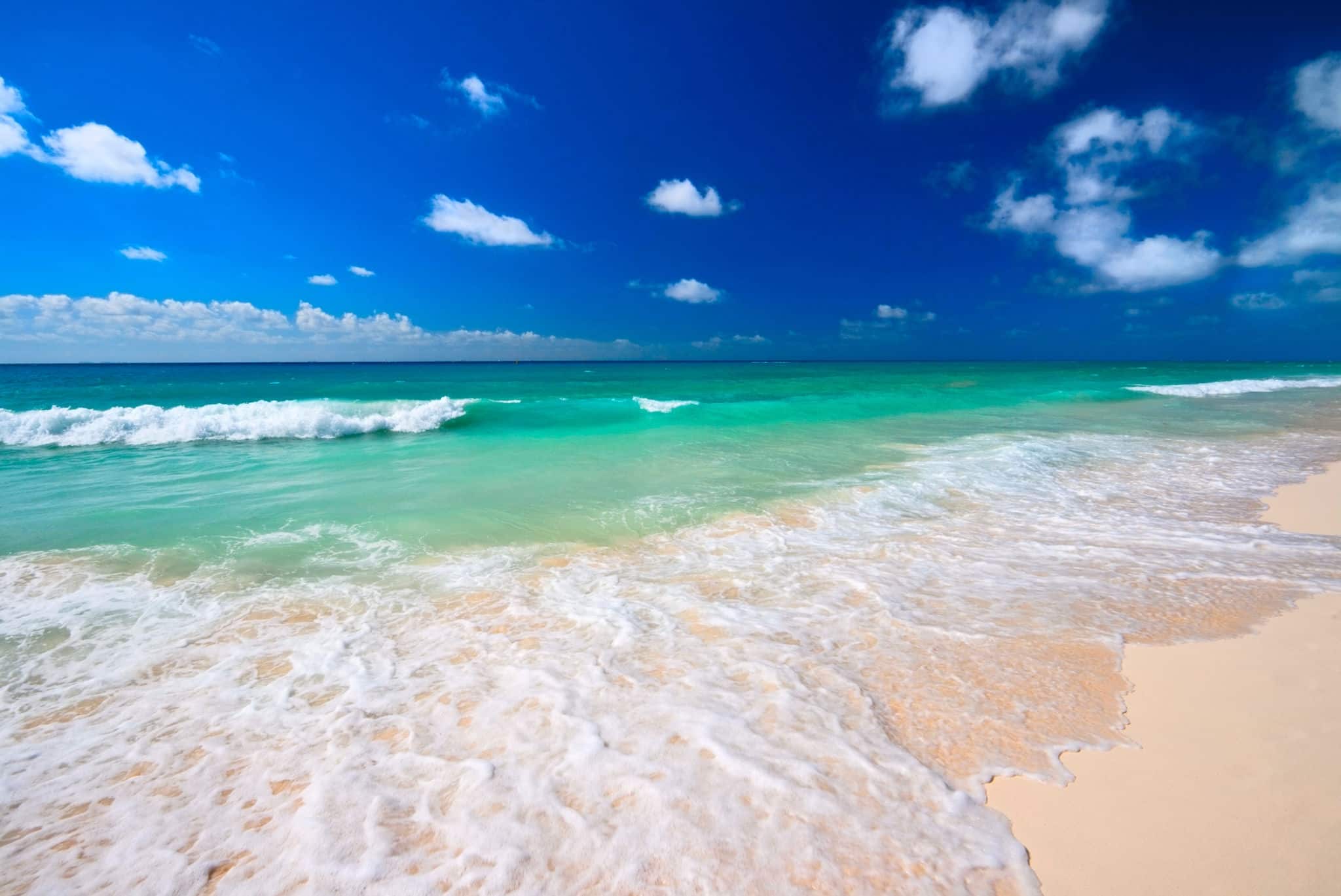 Beautiful beach and  waves of Caribbean Sea