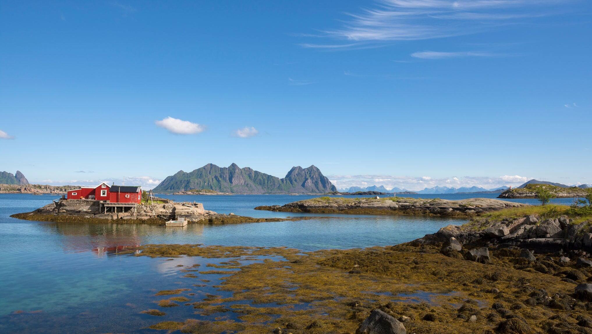 panoramic view of the coast and the islands at Svolvaer in the Lofoten in Norway