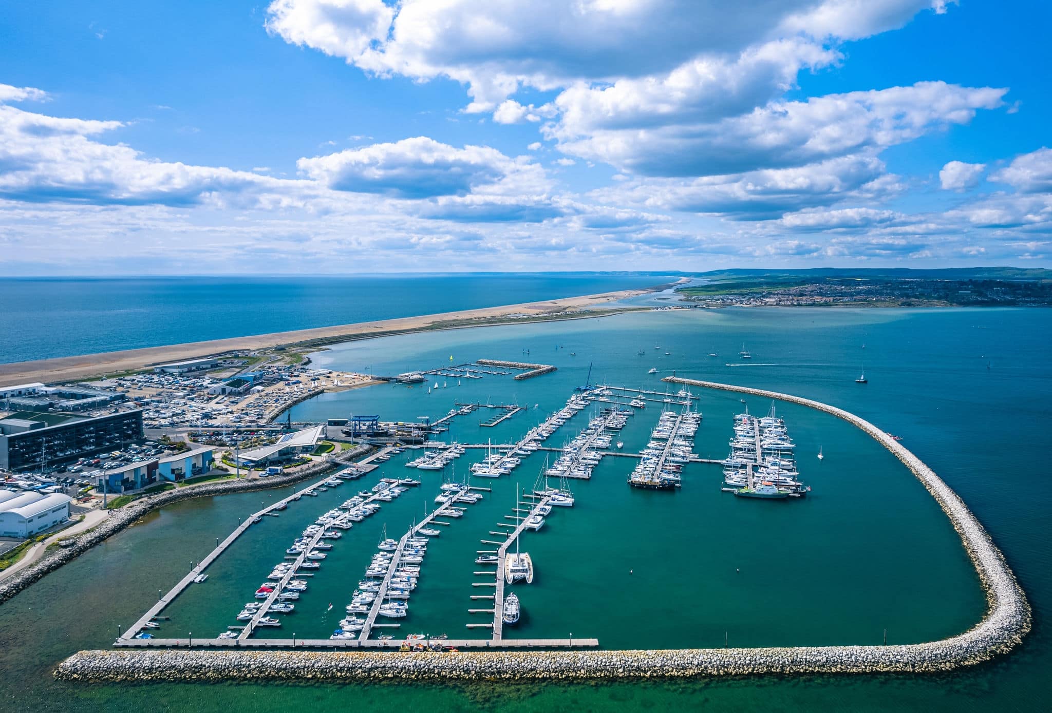 Portland Harbour and Marina from a drone, Weymouth, Dorset, England, England