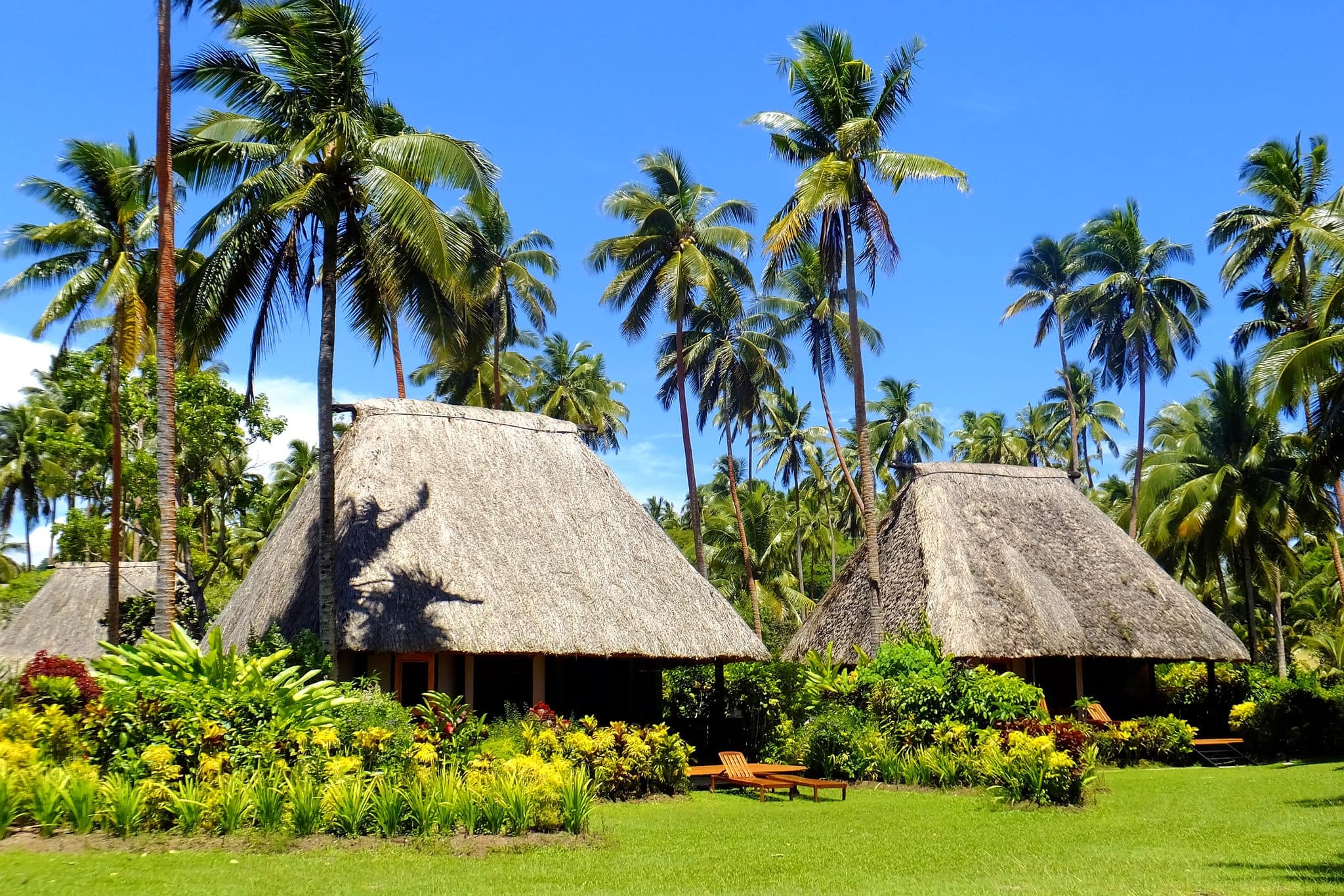 Traditional bure with thatched roof, Vanua Levu island, Fiji, South Pacific