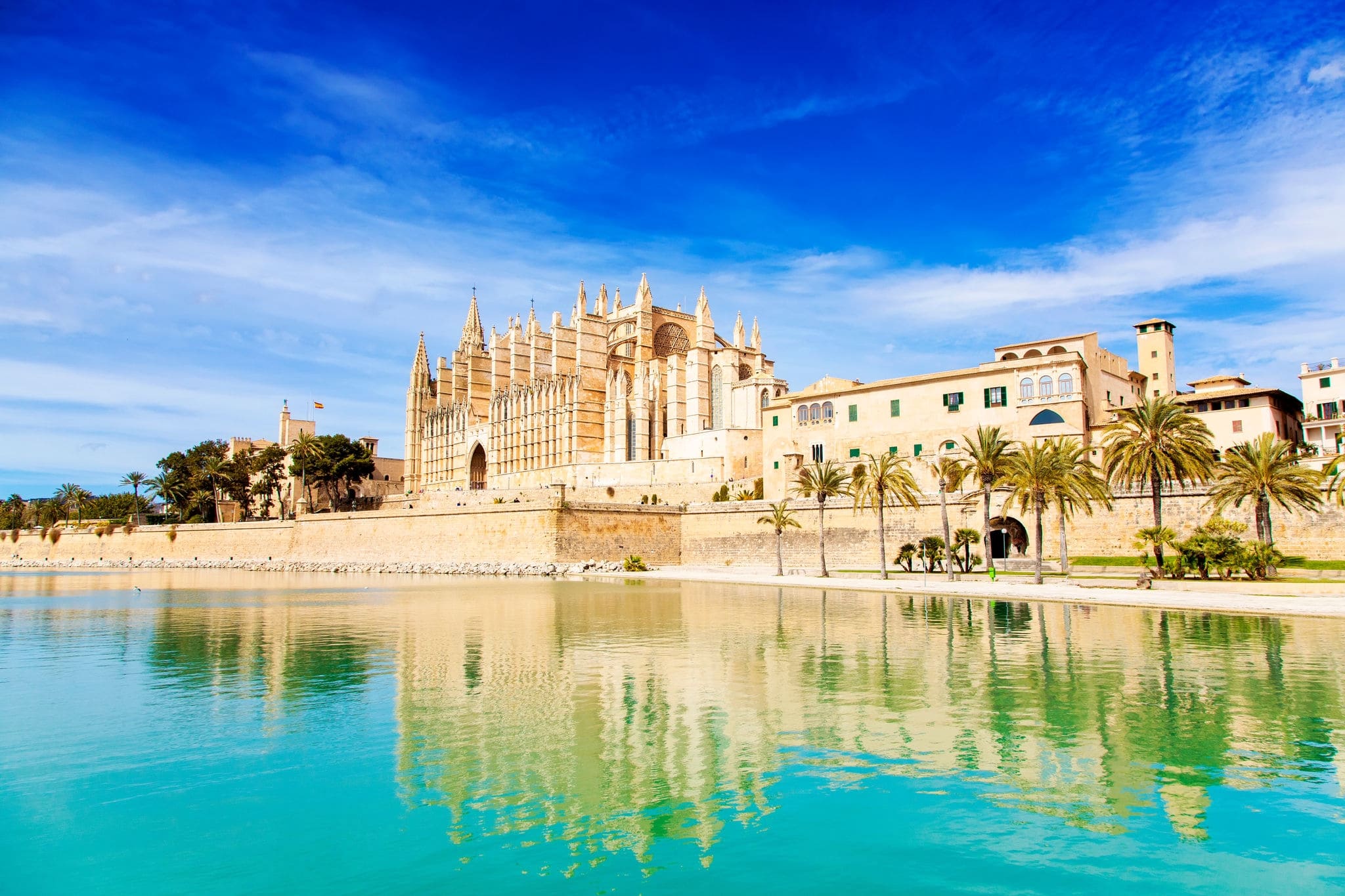 Scenic view of Palma de Mallorca old town skyline, Spain travel photo