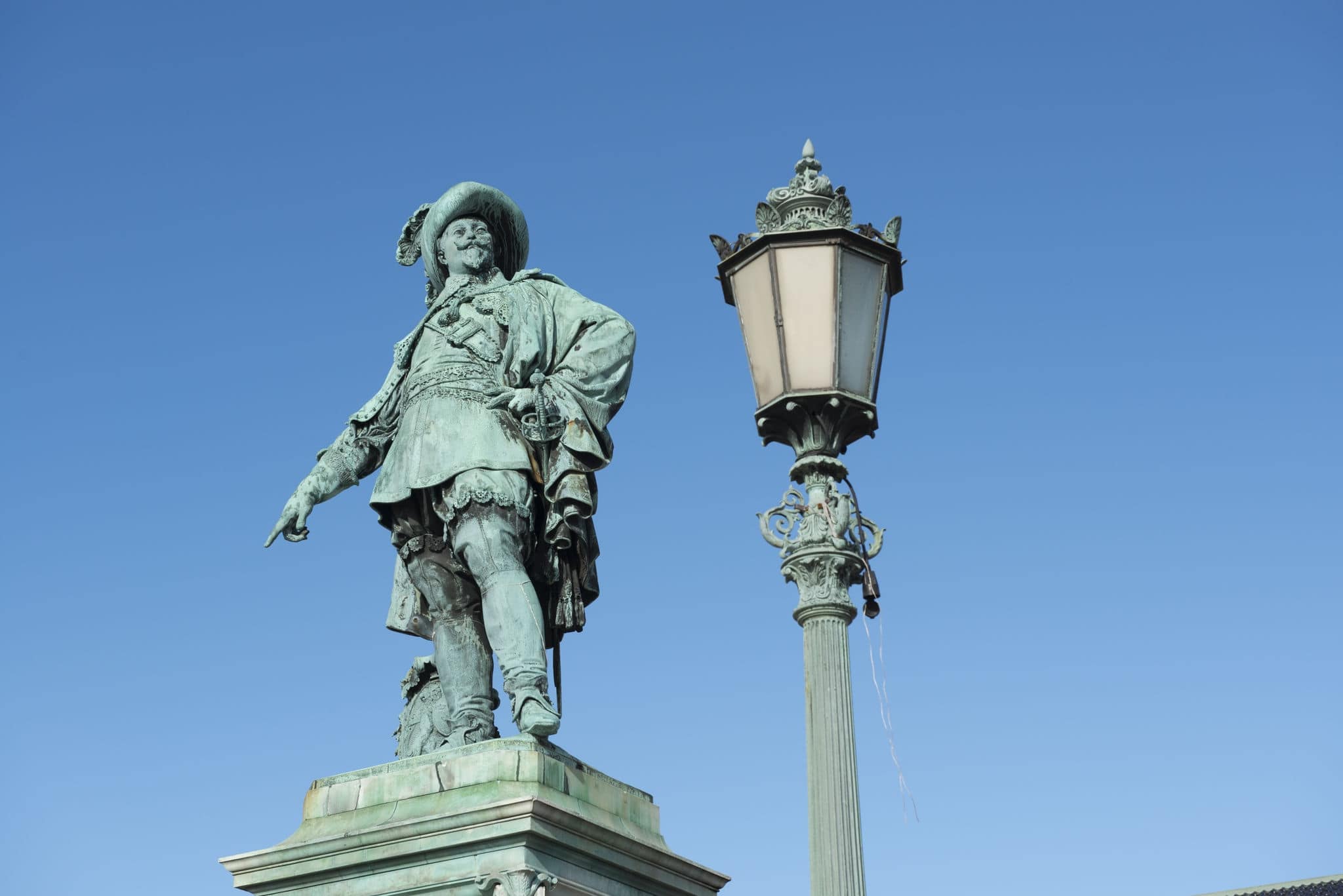 This statue, showing King Gustav Adolf II, is positioned in the centre of Gothenburg, Sweden.