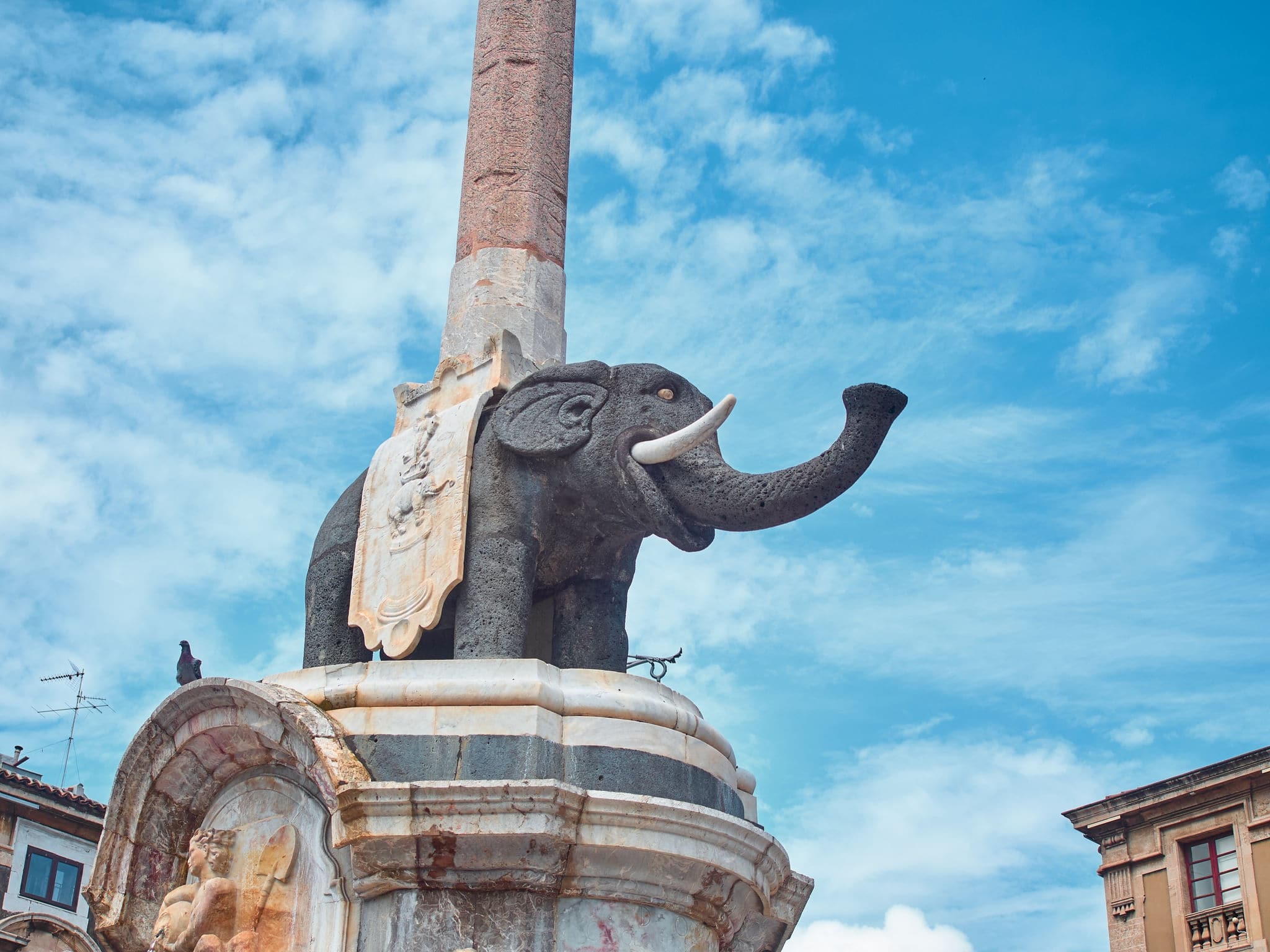 Shot of the statue of the "Liotru" (the elephant in the Sicilian slang) at the Dome square in Catania. The Liotru is the main symbol of the city