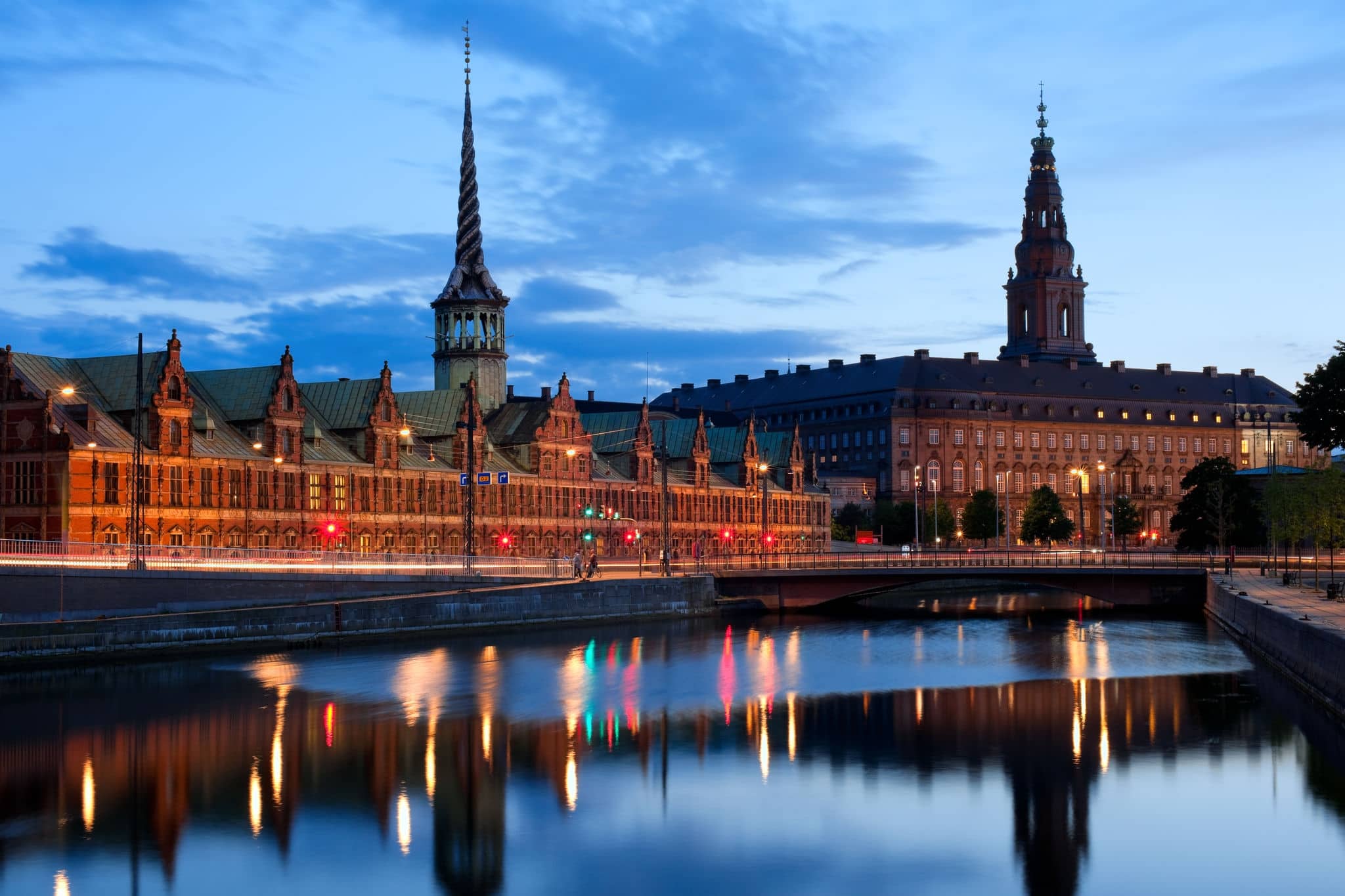 Night view on Christiansborg Palace over the channel in Copenhagen. GPS information is in the file