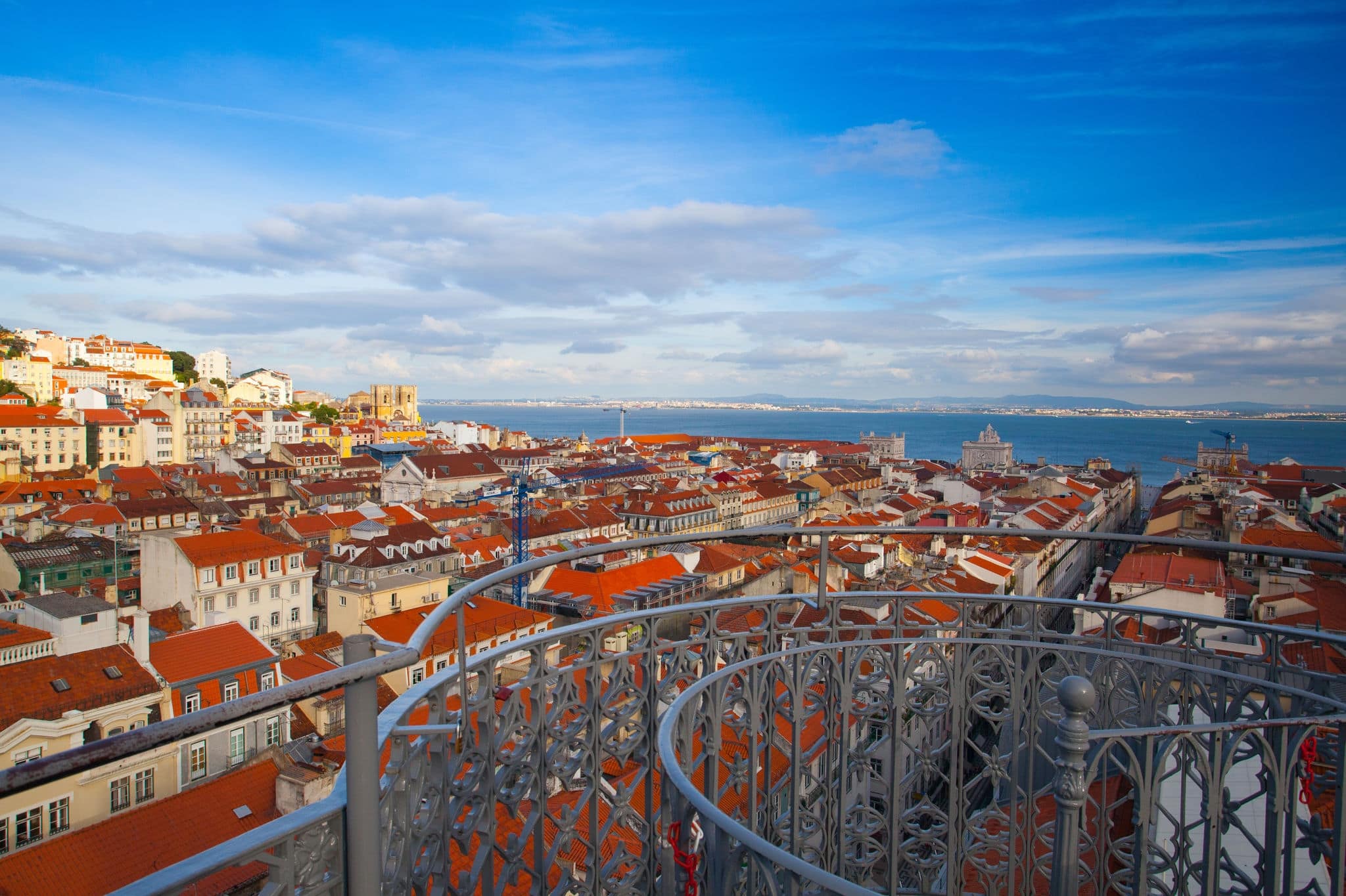 View from the top of the Santa Justa elevator on Lisbon city.,Portugal